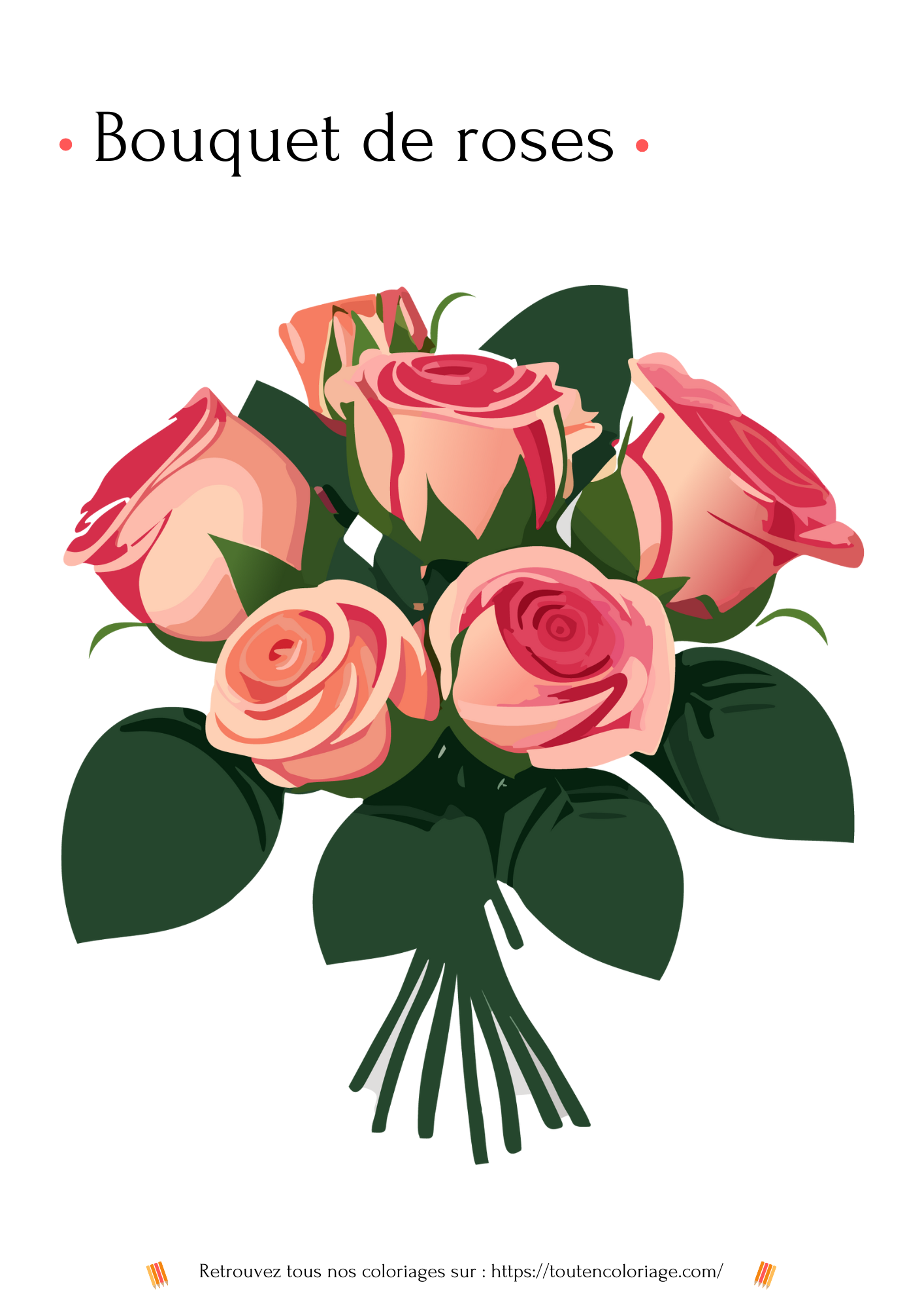 Dessin à colorier d'un très jolie bouquet de Roses avec ces belles tiges vertes.