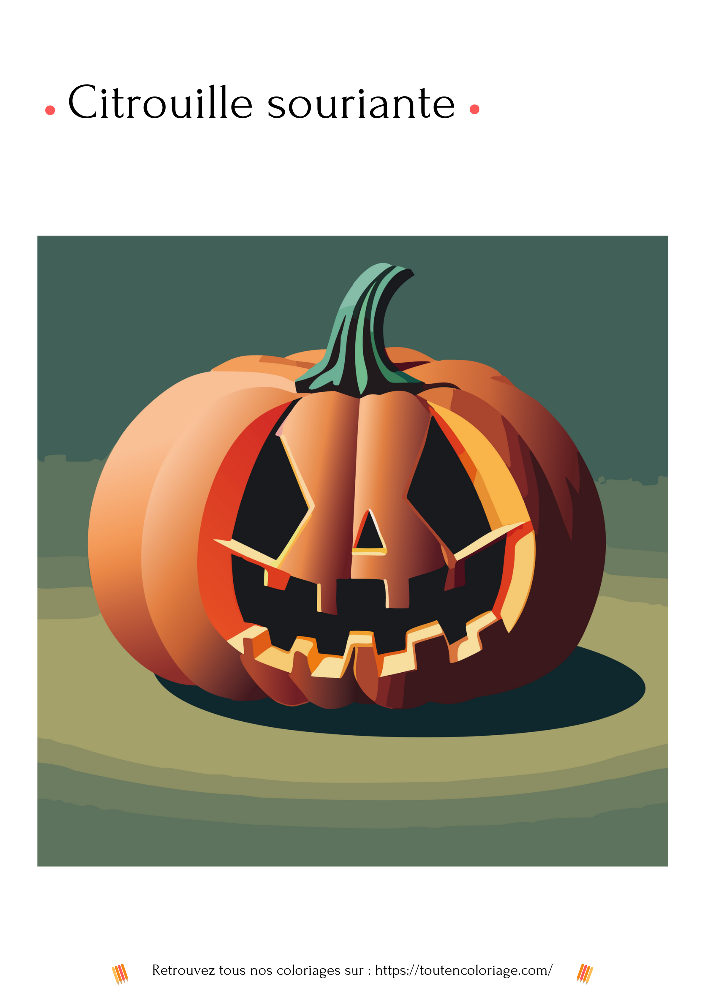 Dessin a colorier d'une véritable citrouille souriante orange pour la fête d'Halloween