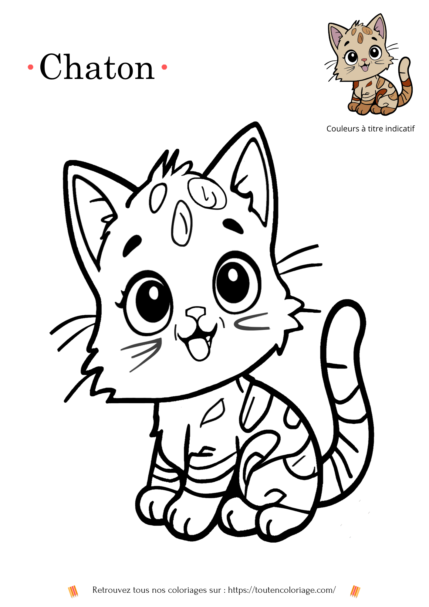 Dessin à imprimer et à colorier d'un chaton très mignon, coloriage pour enfants