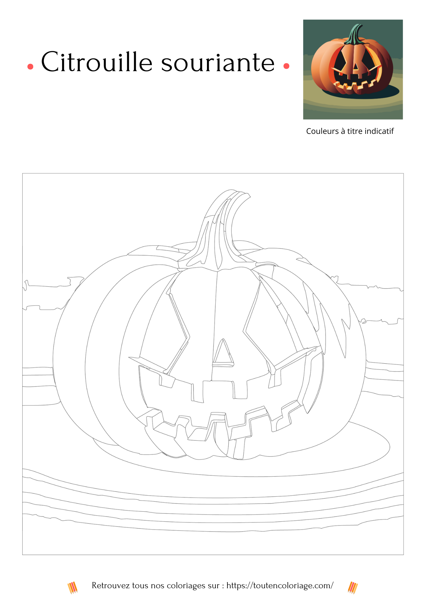 Coloriage a imprimer d'une citrouille souriante orange pour rendre la fête d’Halloween plus effrayante.