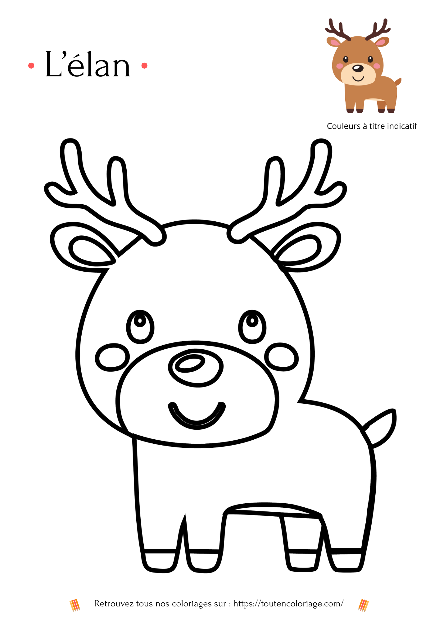 Dessin a imprimer et a colorier d'un petit Élan rigolos tout droit venu des forêt du canada.