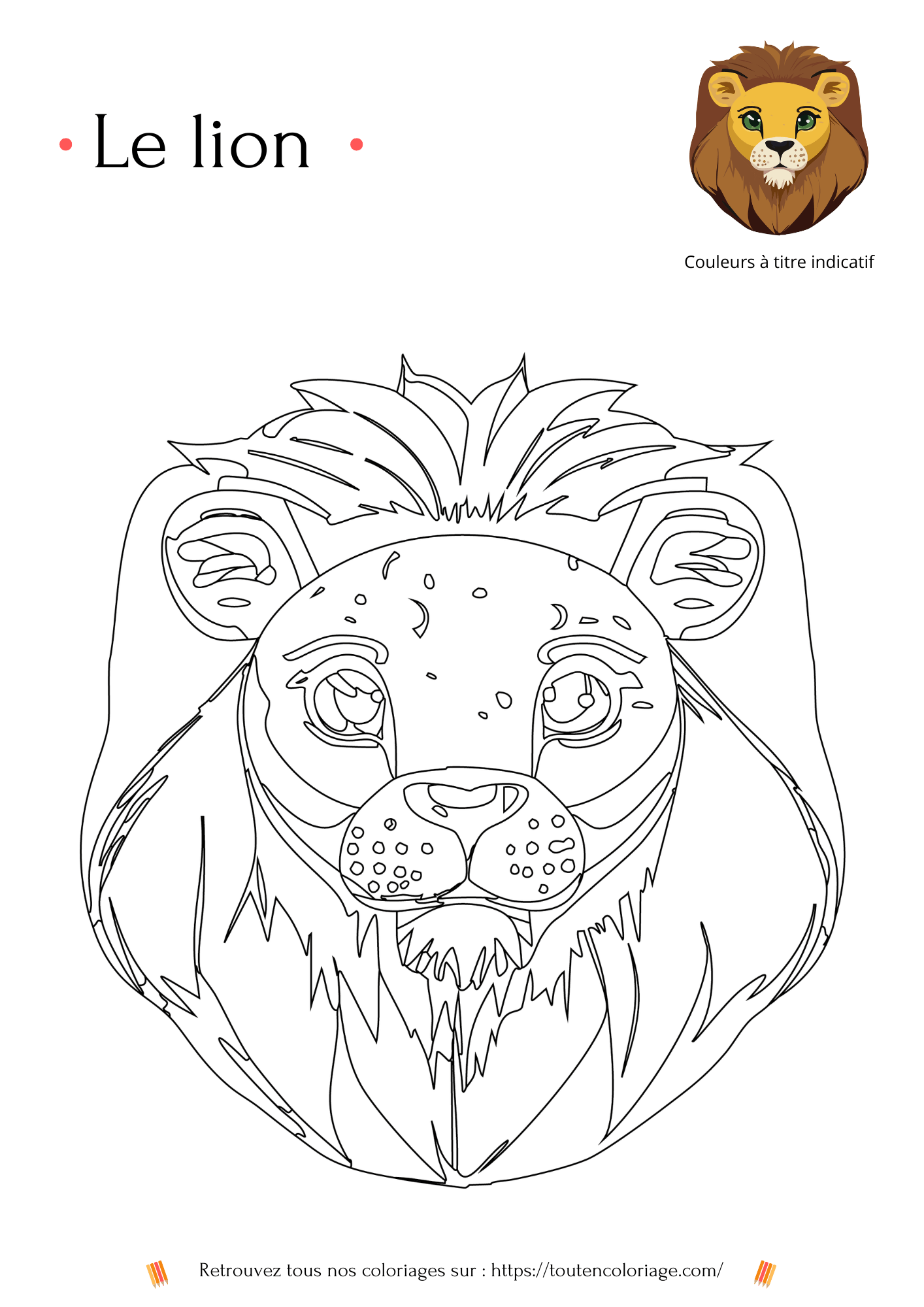 coloriage à imprimer d'une superbe tête de Lion a retrouver dans notre livre sur les animaux de la savane