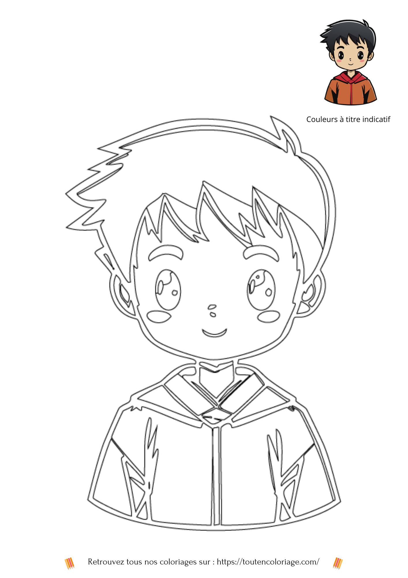 Dessin à colorier d'un personnage de manga issue de notre livre de sur les Mangas