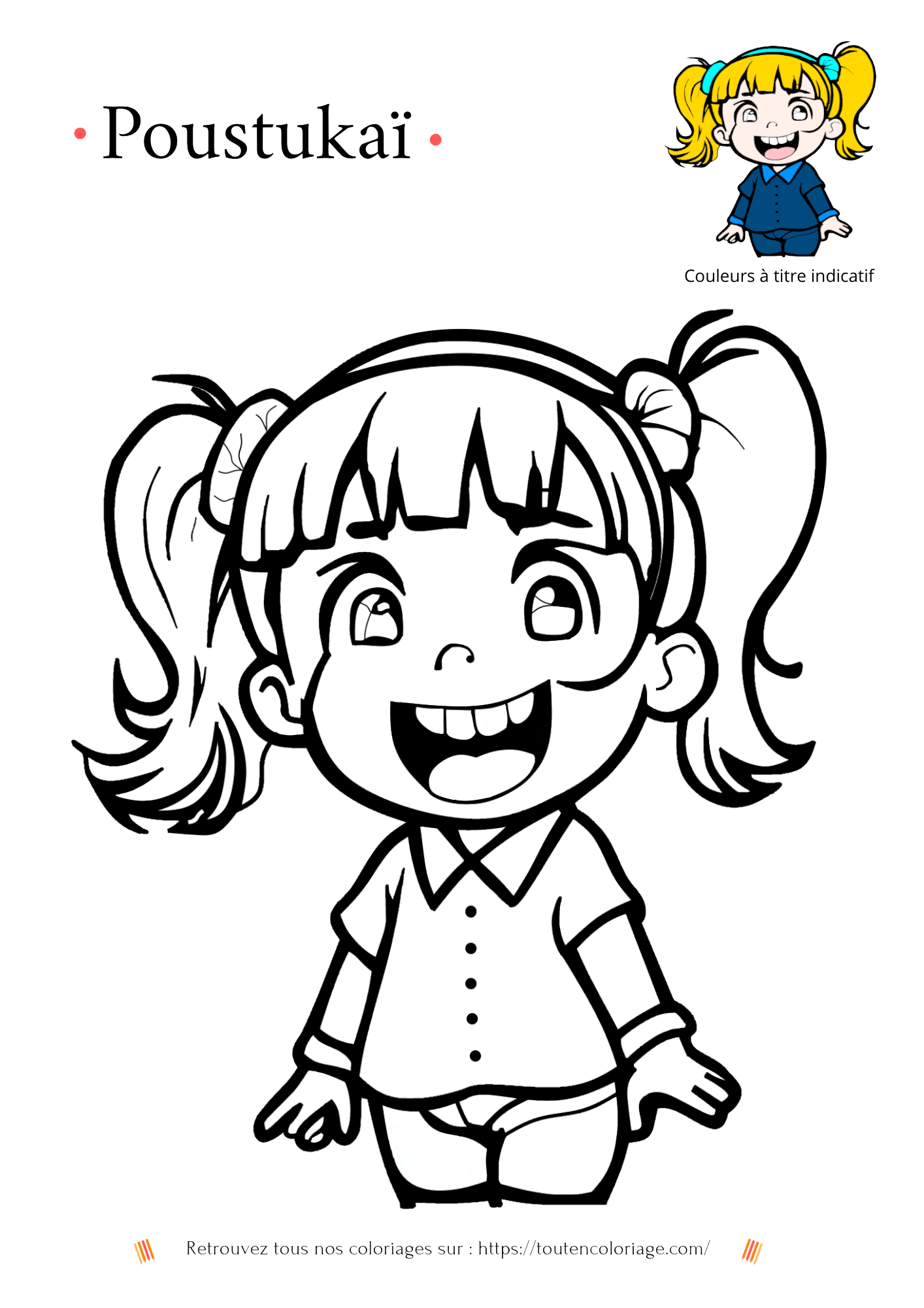 Dessin a colorier d'un personnage de mangas fille qui sourie