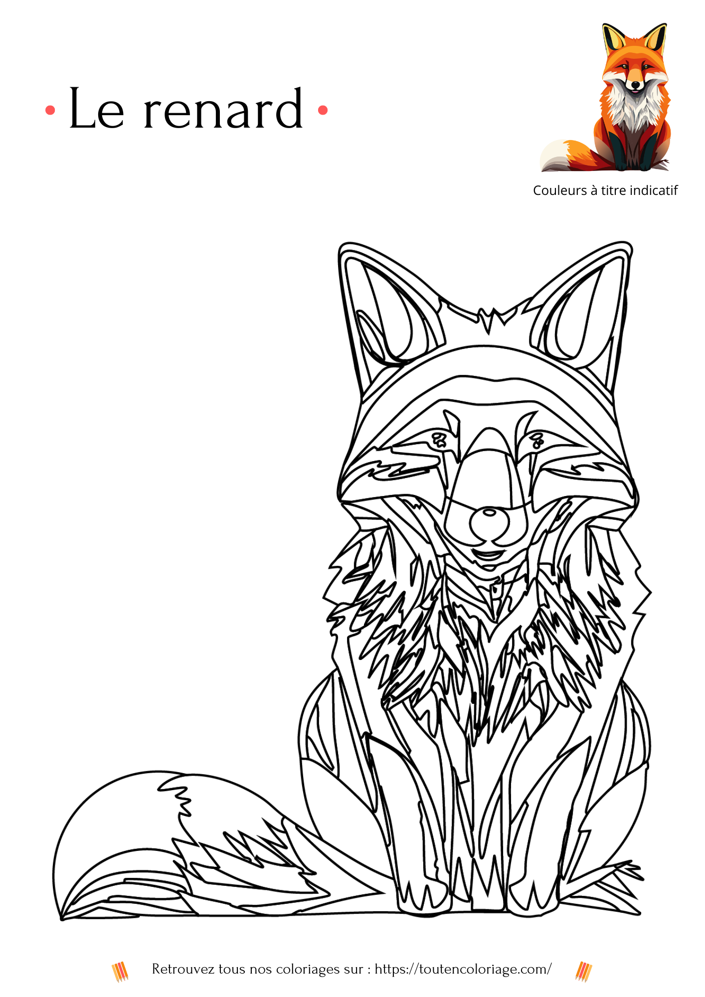 Dessin à colorier d'un magnifique et détaillé Renard roux.