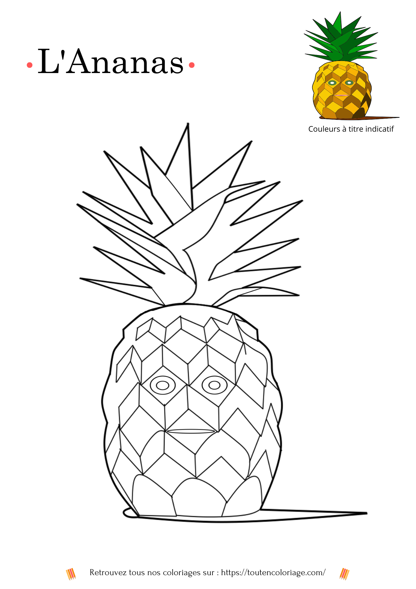 Coloriage à imprimer d'un ananas facile à colorier pour les enfants et les adultes