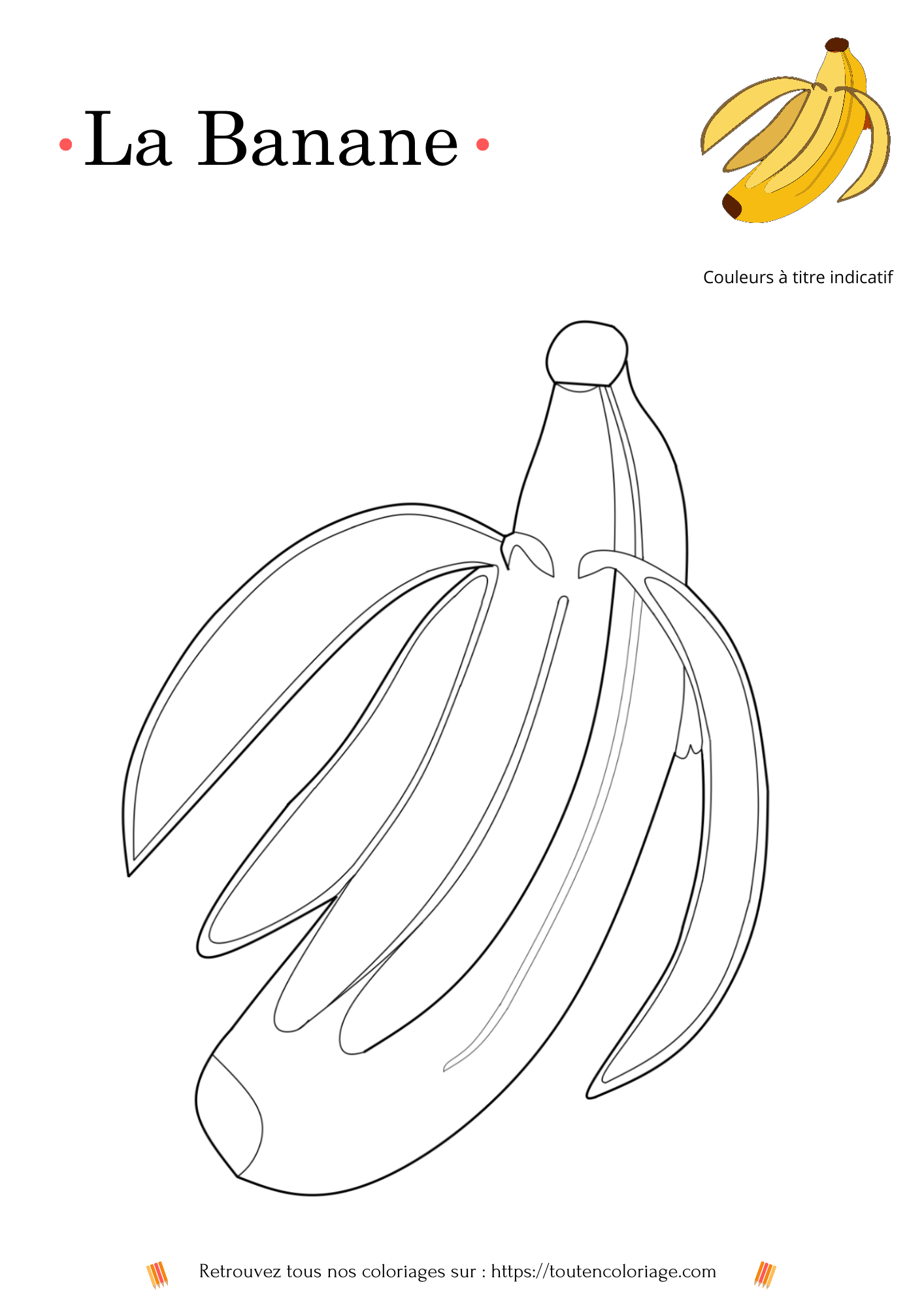 Coloriage de banane à imprimer et à colorier pour enfants, dessin éducatif et amusant