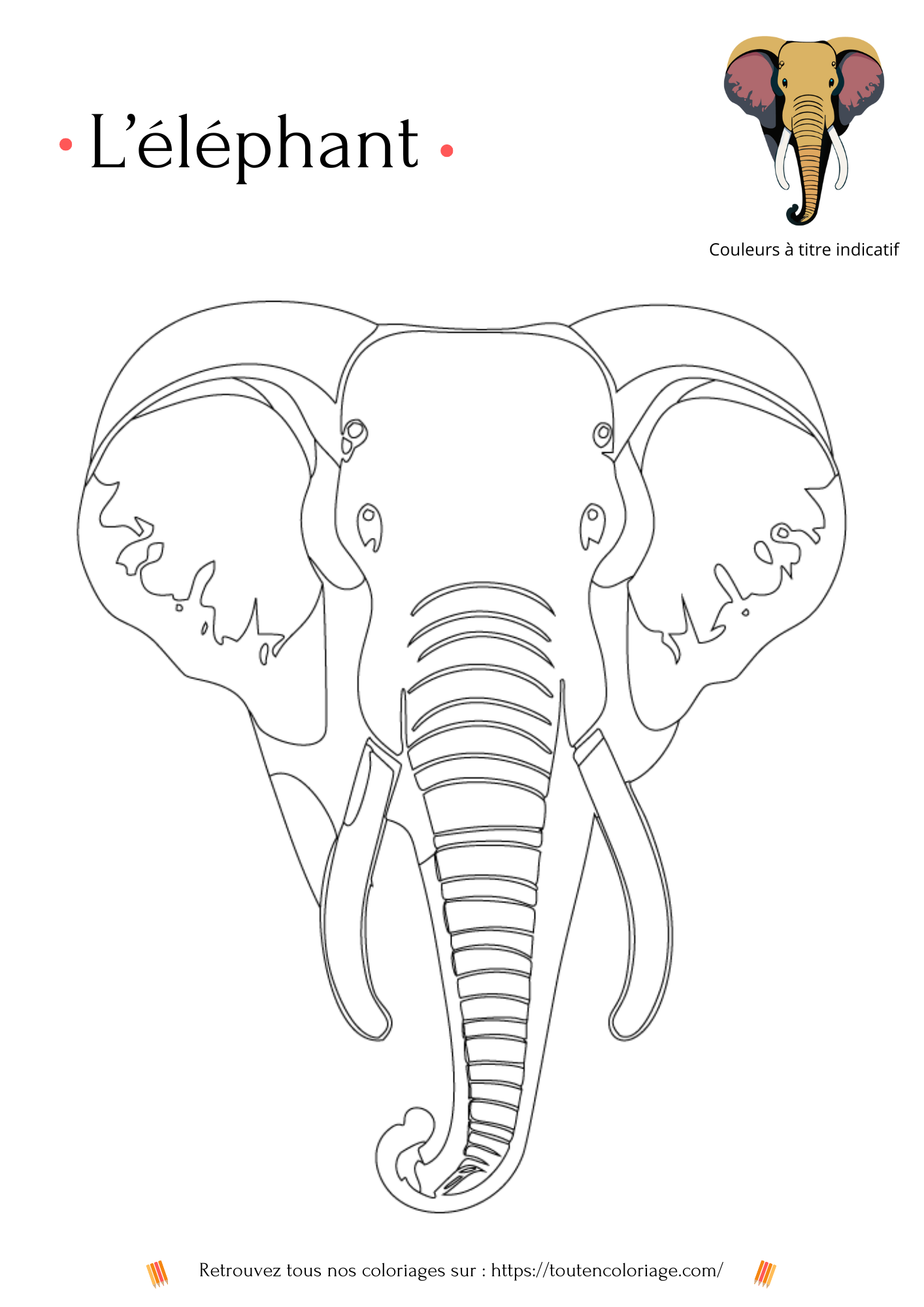 Dessin a colorier d'un superbe éléphant issue de notre livre sur les animaux de la savane