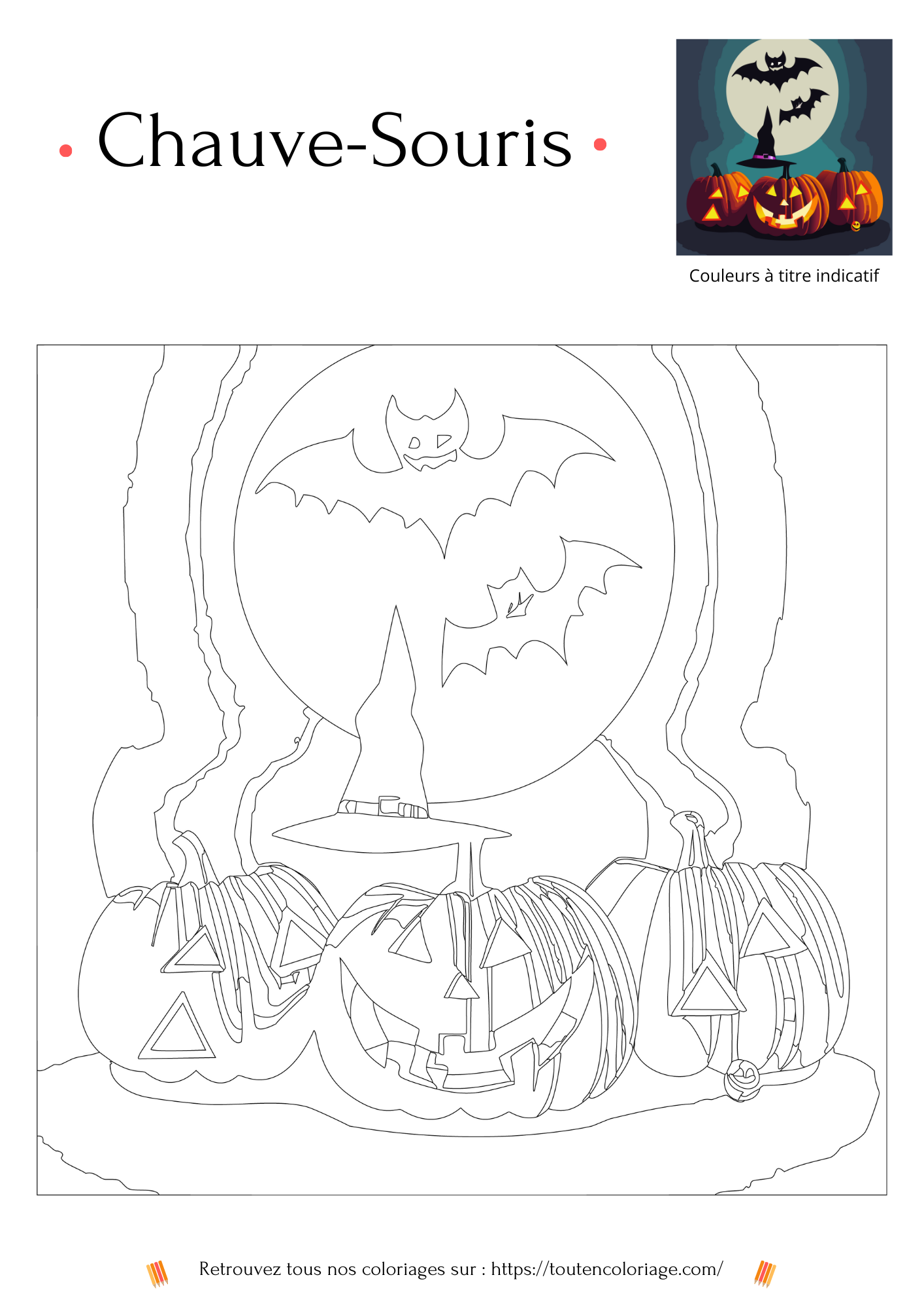 Dessin a colorier de chauve souris et de citrouille pour Halloween