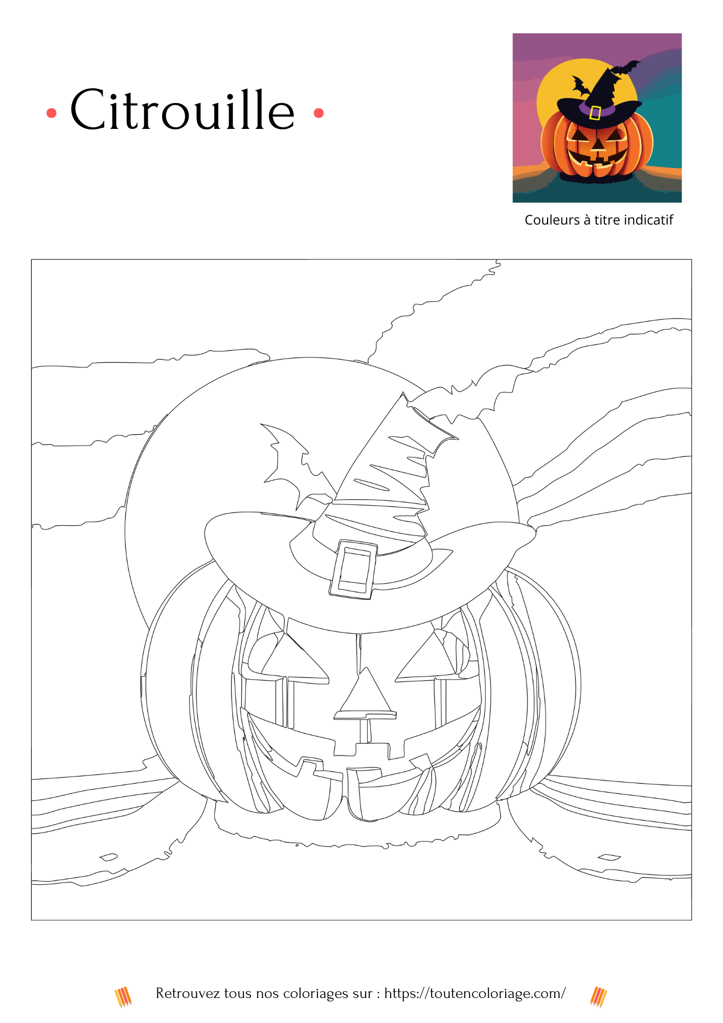 Dessin a colorier d'une citrouille souriante pour Halloween