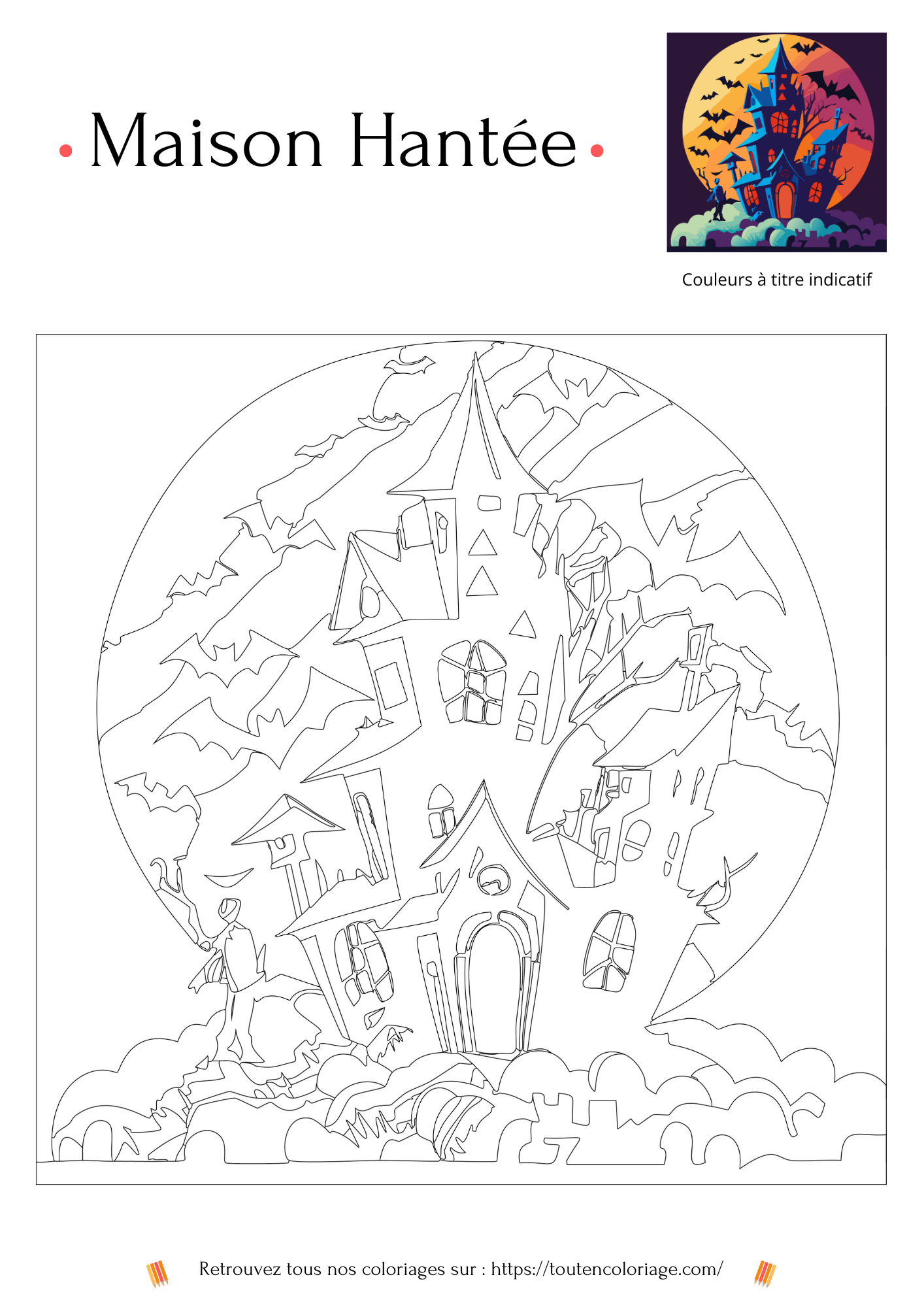 Coloriage a imprimer d'une maison hantee pour la fete d'Halloween