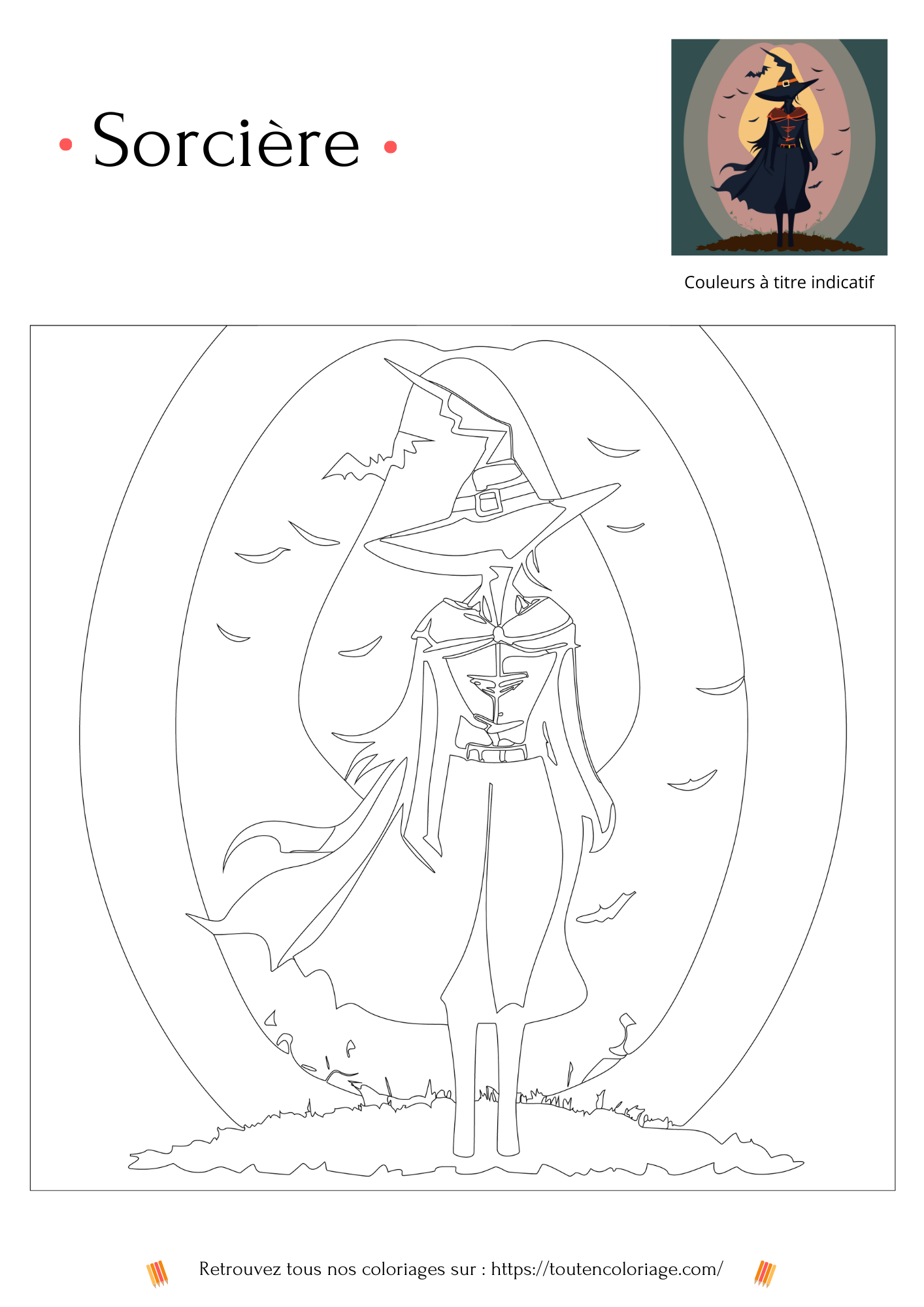 Dessin à colorier de sorciere pour le soir d' Halloween
