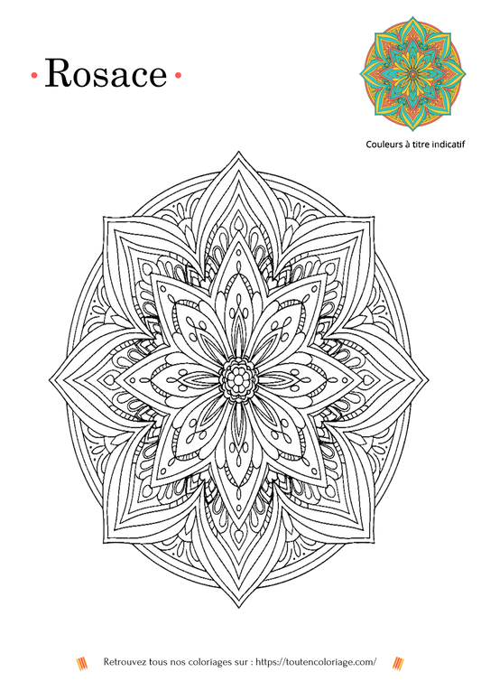 Dessin à colorier d'un mandala en forme de rosace