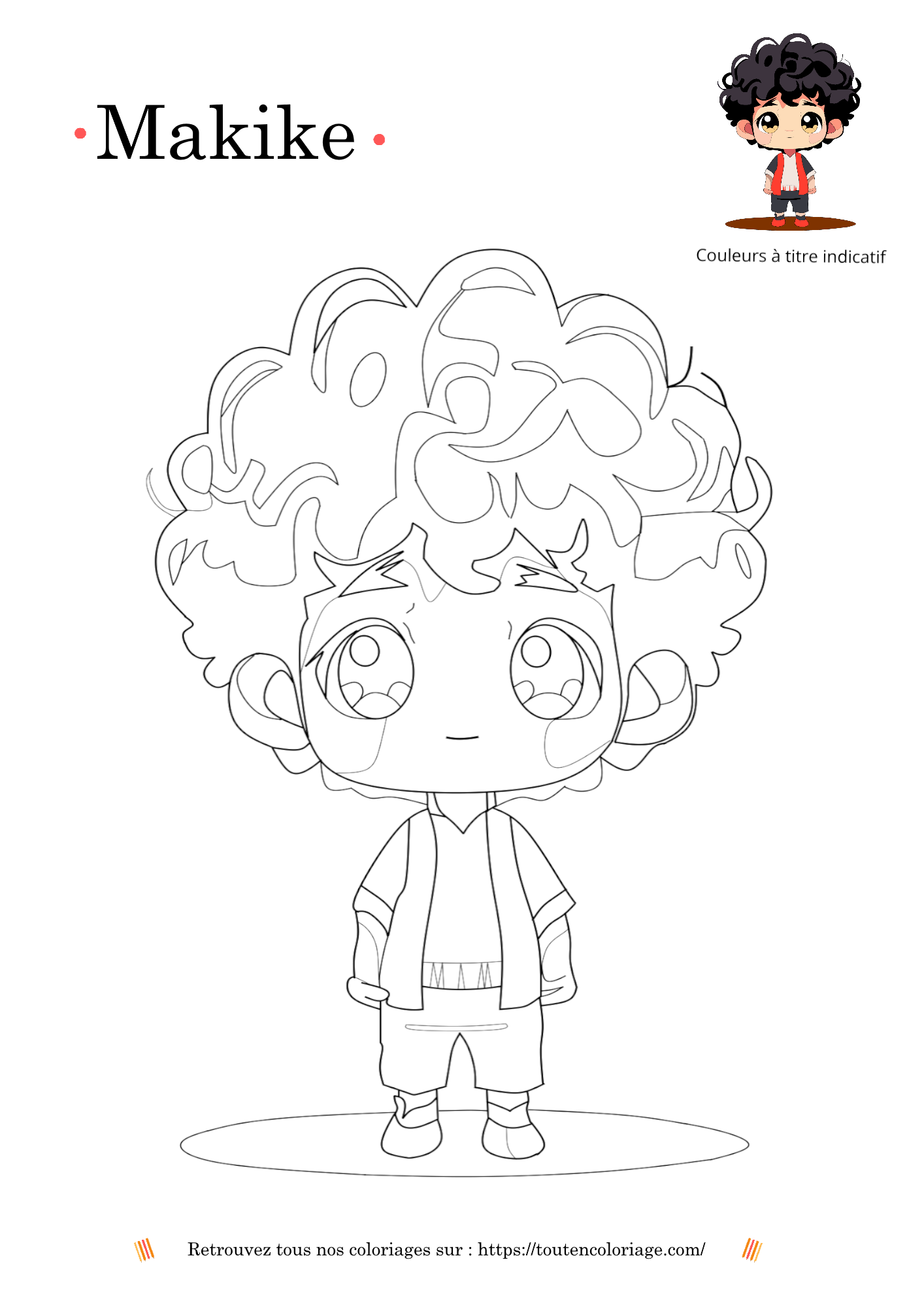 Coloriage à imprimer d'un personnage de manga garçon aux cheveux noirs et frisés tombant en cascade autour de son visage dynamique.