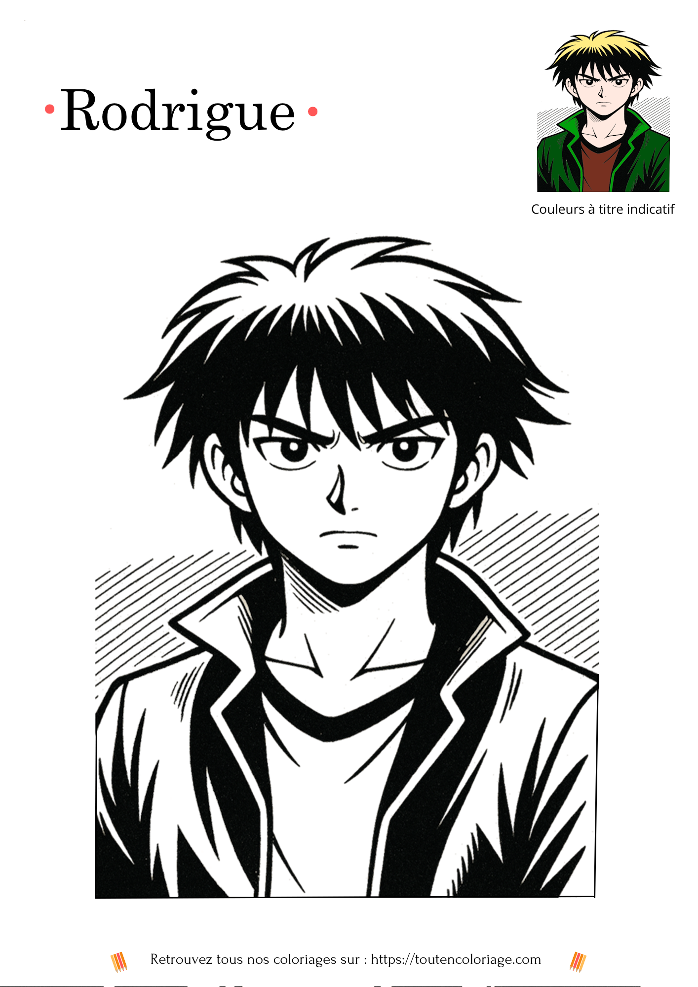 Dessin à imprimer et à colorier d'un manga garçon appelé Rodrigues.