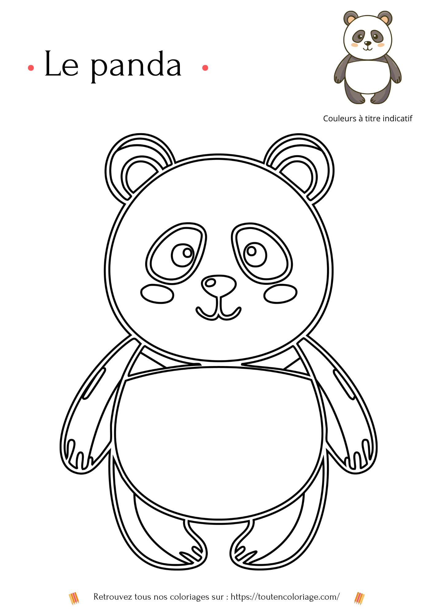 Dessin a colorier facile pour les enfants d'un superbe Panda marron et blanc
