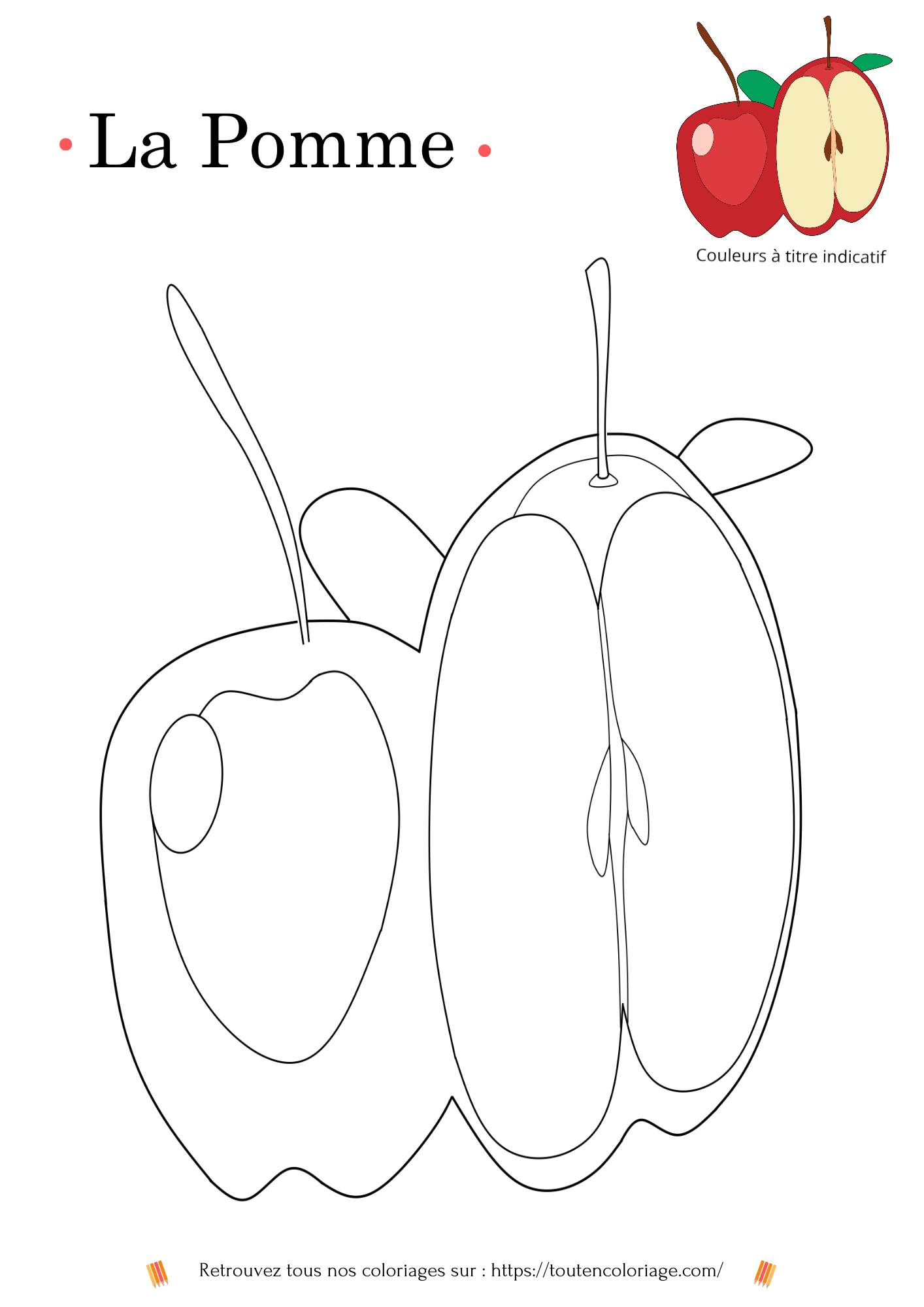 Coloriage de pomme à imprimer pour enfants, dessin éducatif, activité ludique