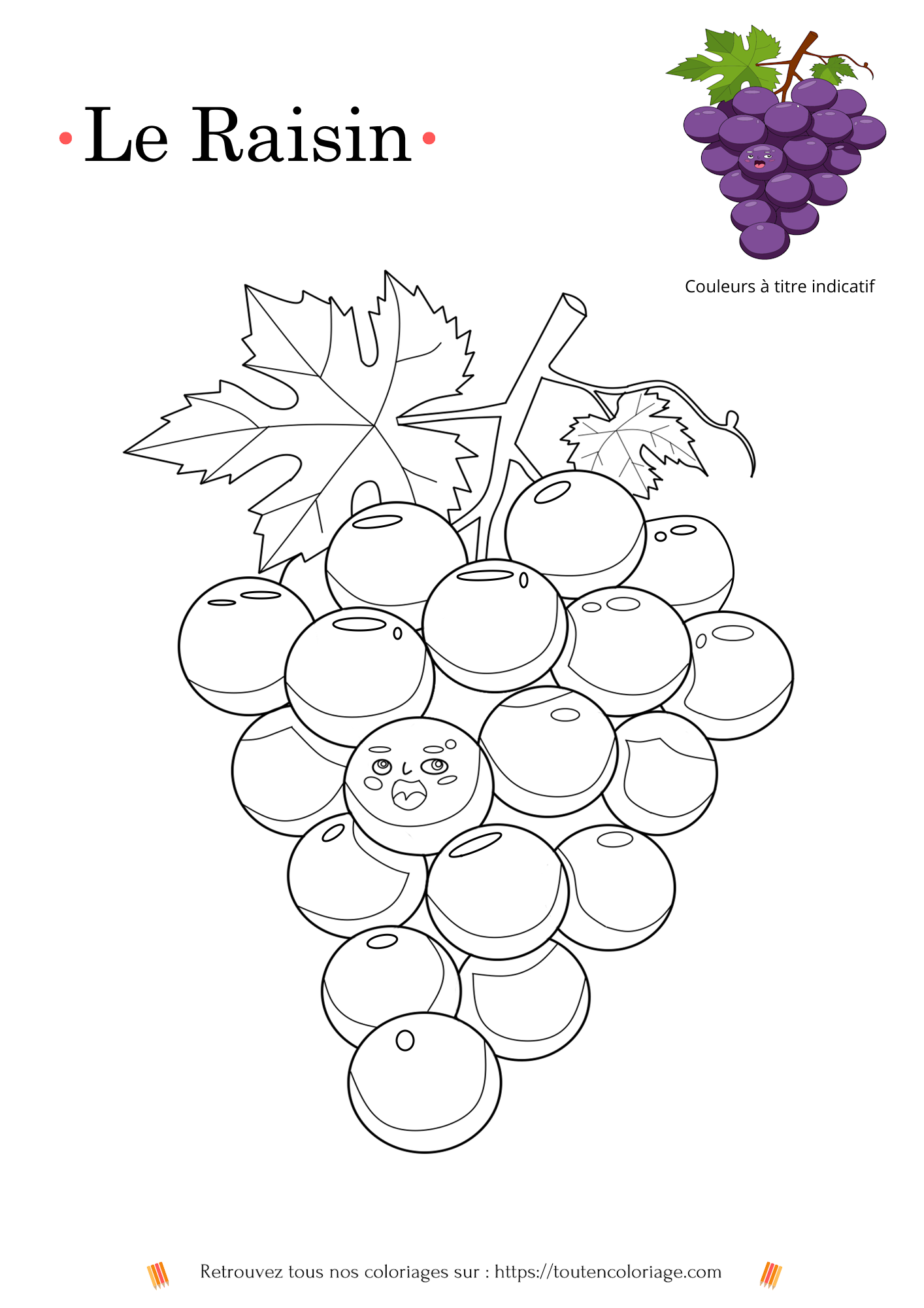 Coloriage à imprimer d'une grappe de raisins facile à colorier pour les enfants et les adultes.