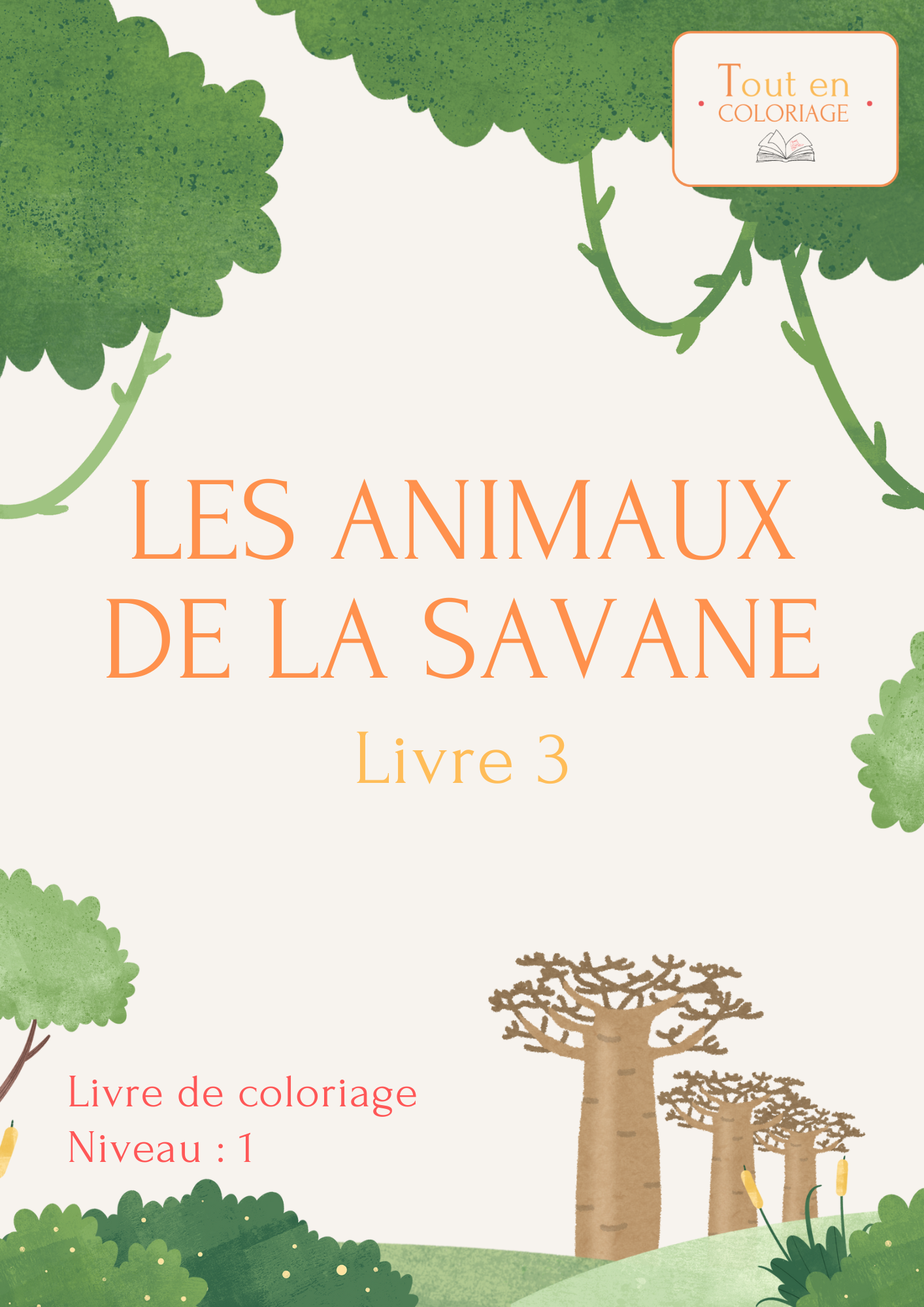Livre de coloriage à imprimer sur les animaux de la savane.