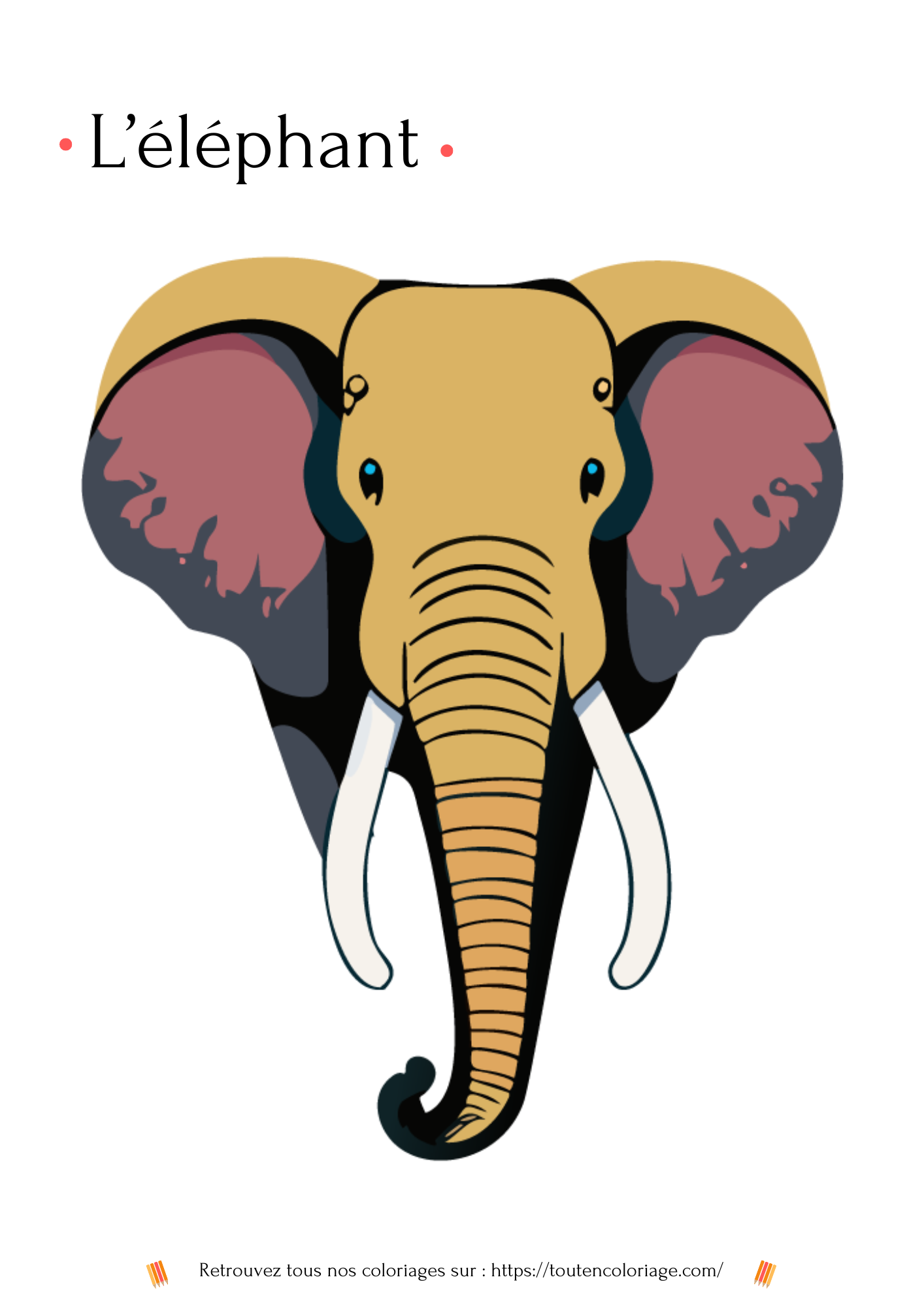 Coloriage a imprimer d'un d'éléphant issue de notre livre sur les animaux de la savane