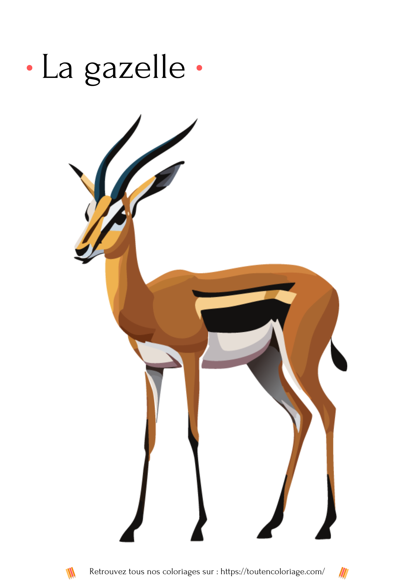 Coloriage a imprimer ou a télécharger en PDF d'une jolie gazelle de couleur fauve et blanche