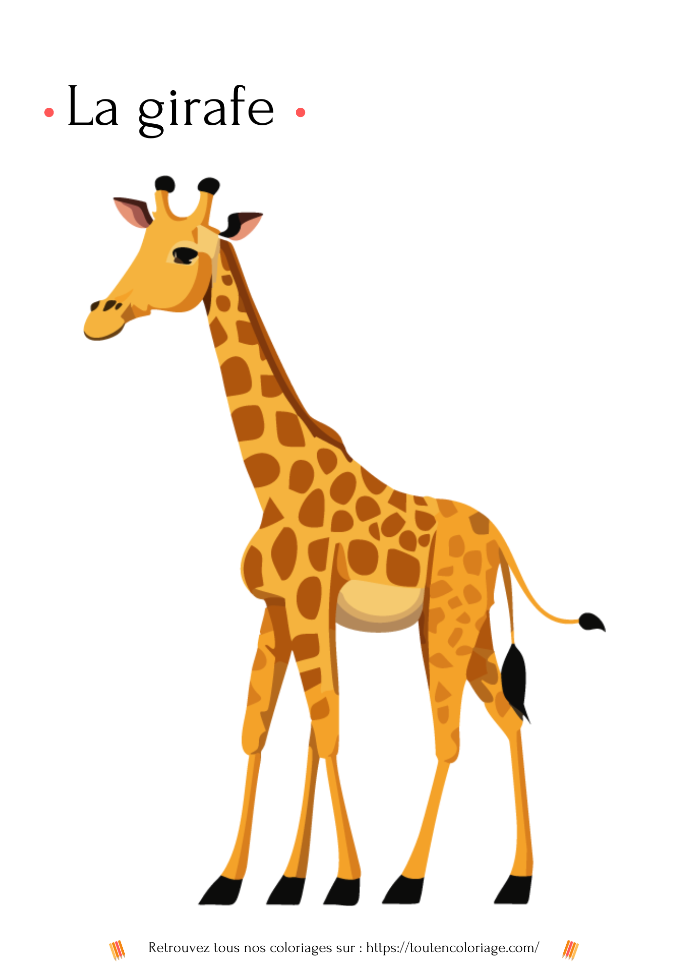 Dessin à colorier d'une girafe jaune et marron avec un grand cou pour les grands et les petits fans d'animaux de la savane