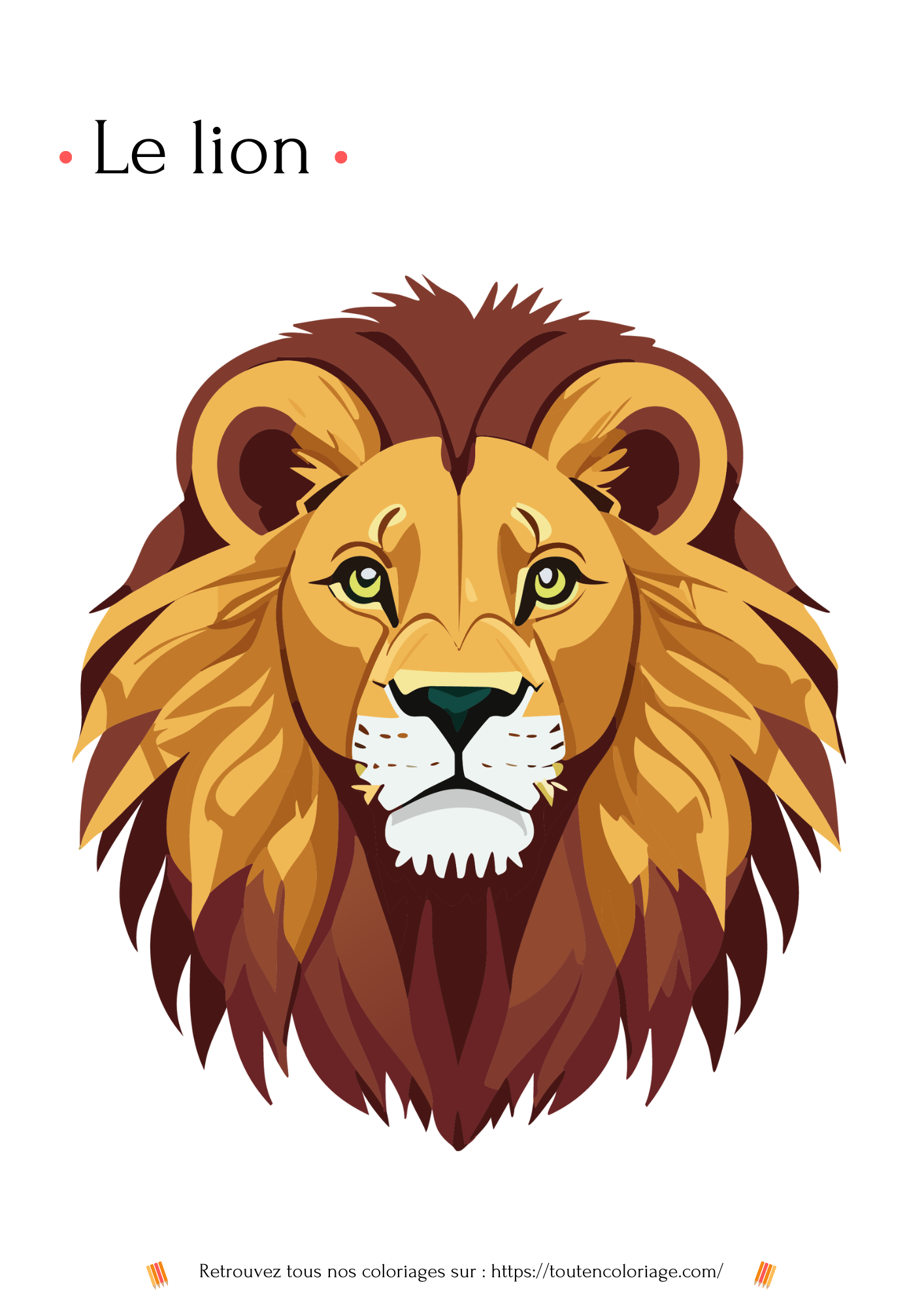 Coloriage à imprimer en PDF d'un Lion majestueux avec coloriage sa superbe crinière de couleur fauve.