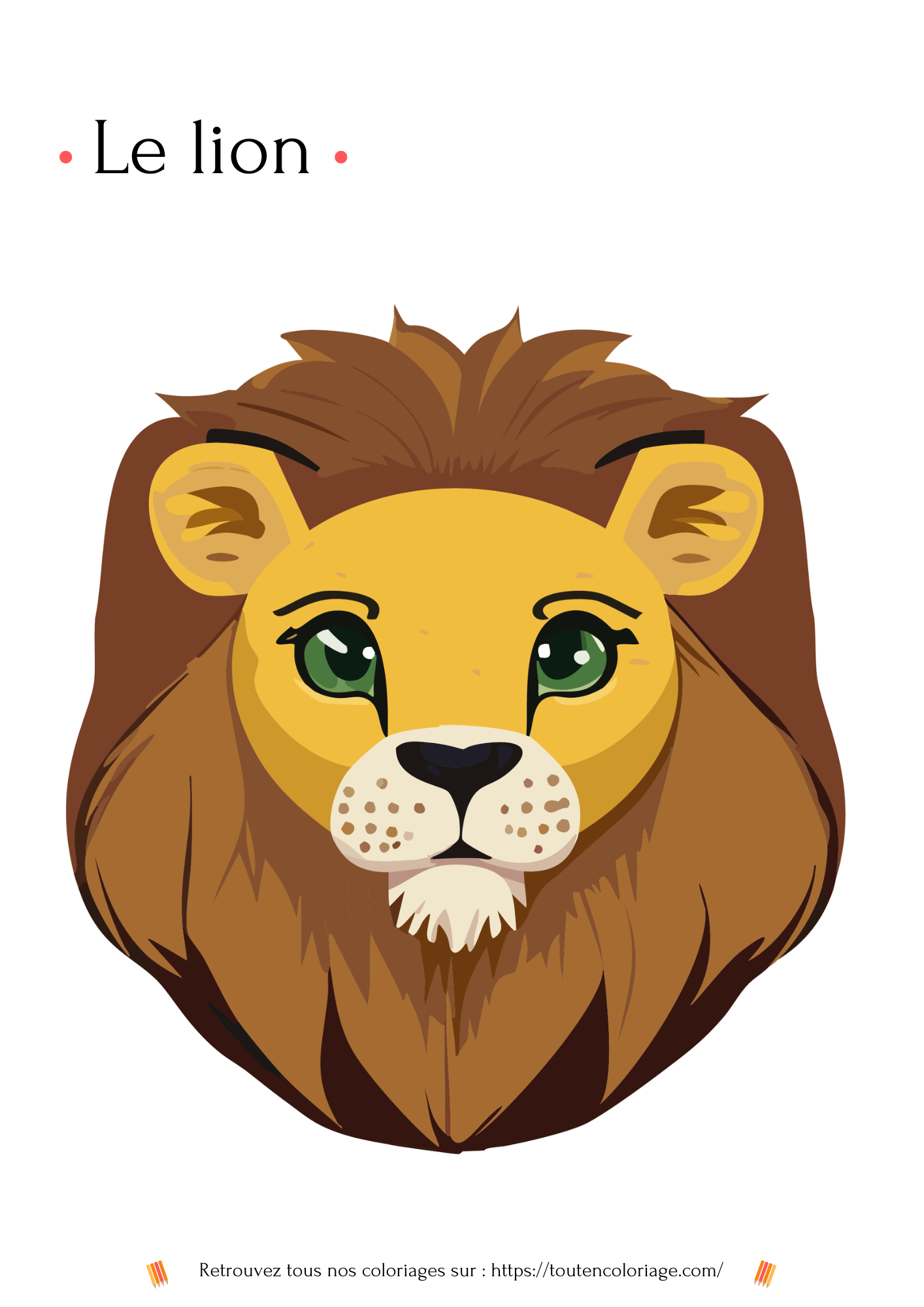 Dessin de Lion à colorier pour enfant débutant a retrouver dans notre livre sur les animaux de la savane.