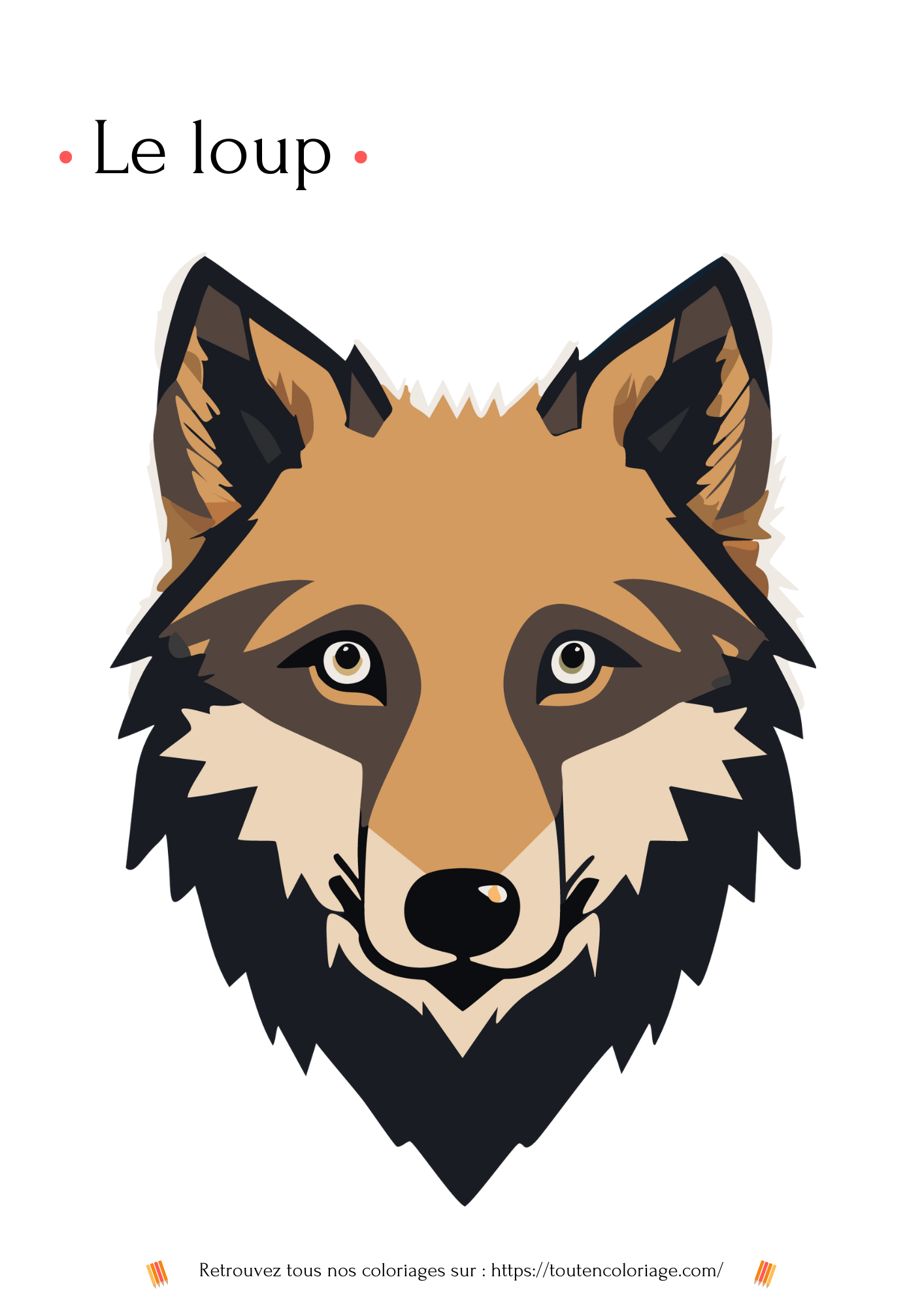 Dessin a colorier d'un Loup pour les enfants a retrouver dans notre livre des animaux de la forêt