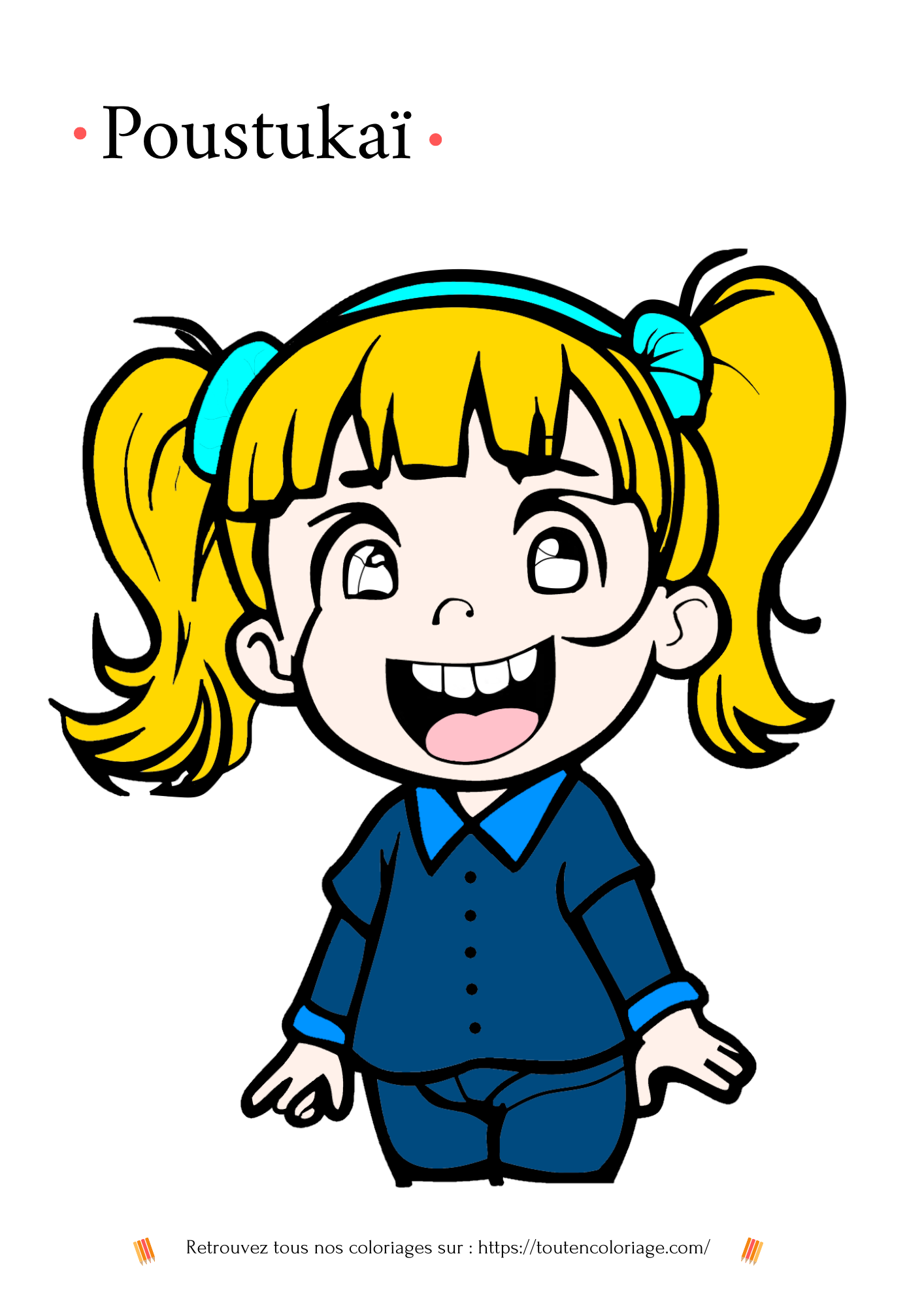 coloriage a imprimer d'un personnage fille de manga avec 2 couettes blondes