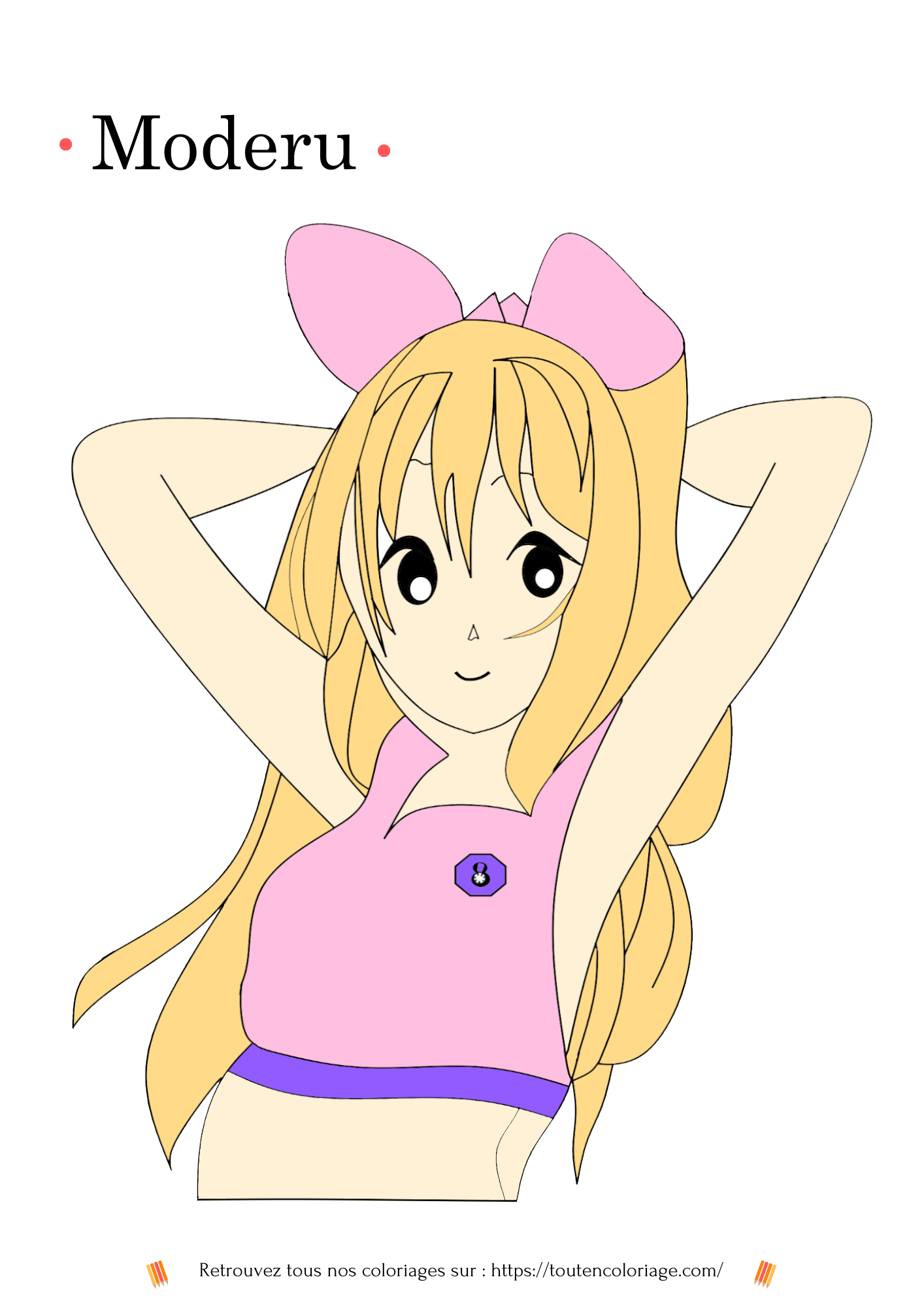 Dessin a colorier d'un personnage de manga fille qui prend la pose avec ses longs cheveux blond