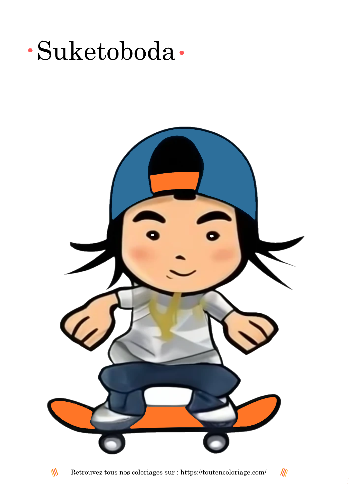 coloriage de manga garçon faisant du sport sur un skate orange