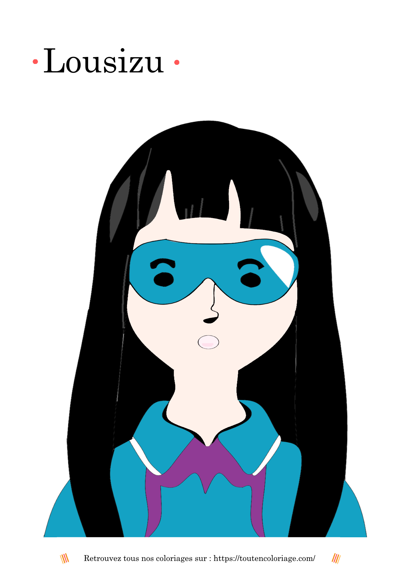 Dessin a colorier d'un personnage de manga fille brune avec une robe bleu