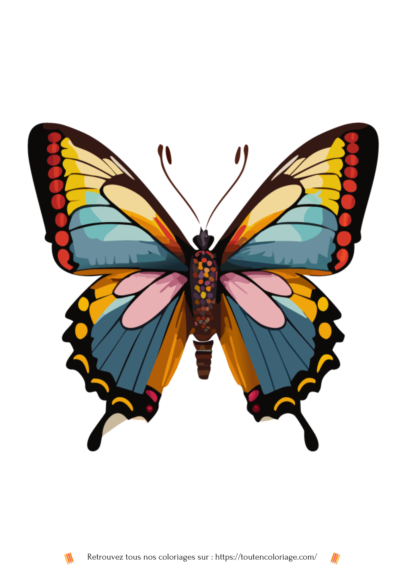coloriage a imprimer d'un papillon aux ailes rouges a retrouver dans notre livre sur les papillons