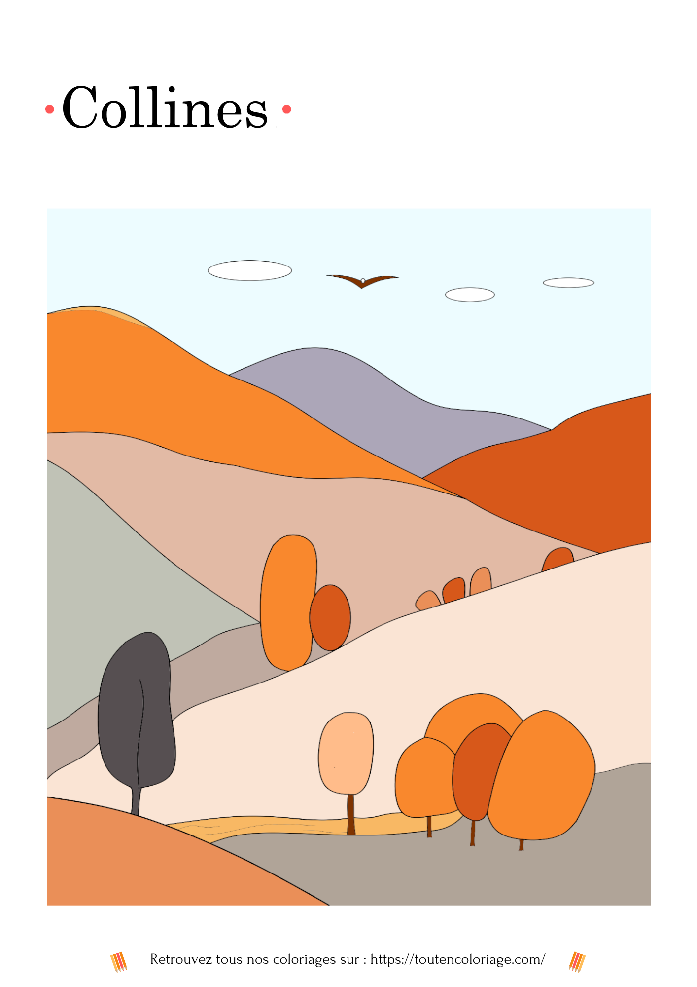 Vaste paysage de collines en automne avec des arbres colorés s'étendant à perte de vue