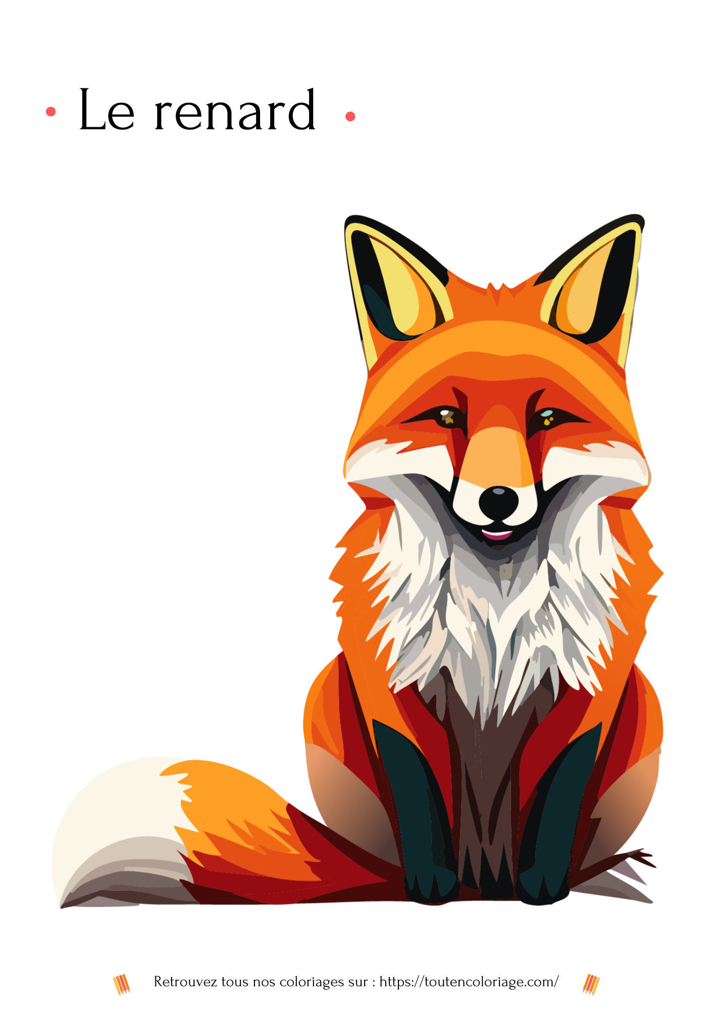 Coloriage à imprimer d'un très beau Renard roux à découvrir dans notre livre sur les animaux de la forêt.