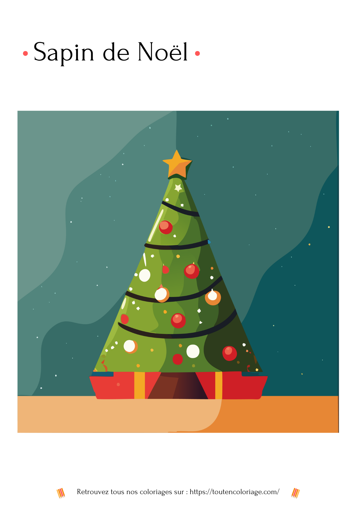 Dessin a colorier d'un magnifique sapin de noël avec de très belles boules rouges et dorées