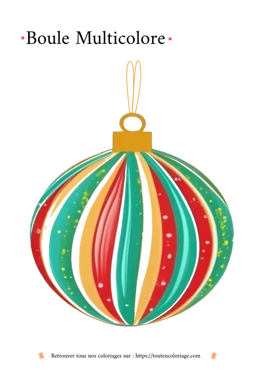 Coloriage a imprimer d'une boule de noel multicolore pour décorer votre sapin de noël et passer de joyeuses fetes