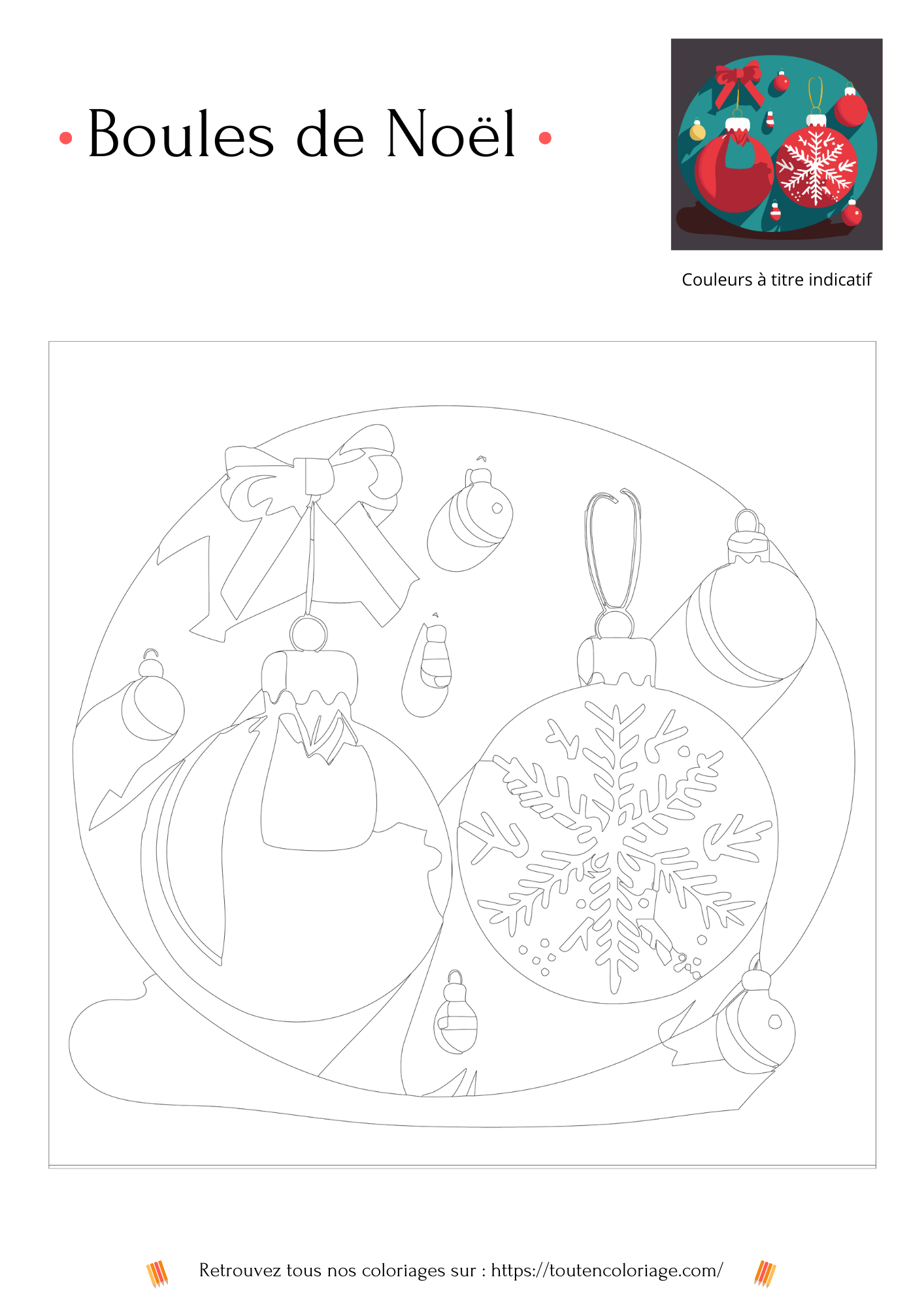 Dessin a colorier de très belles boules rouge et jaune de noël pour passer de jolie fête  