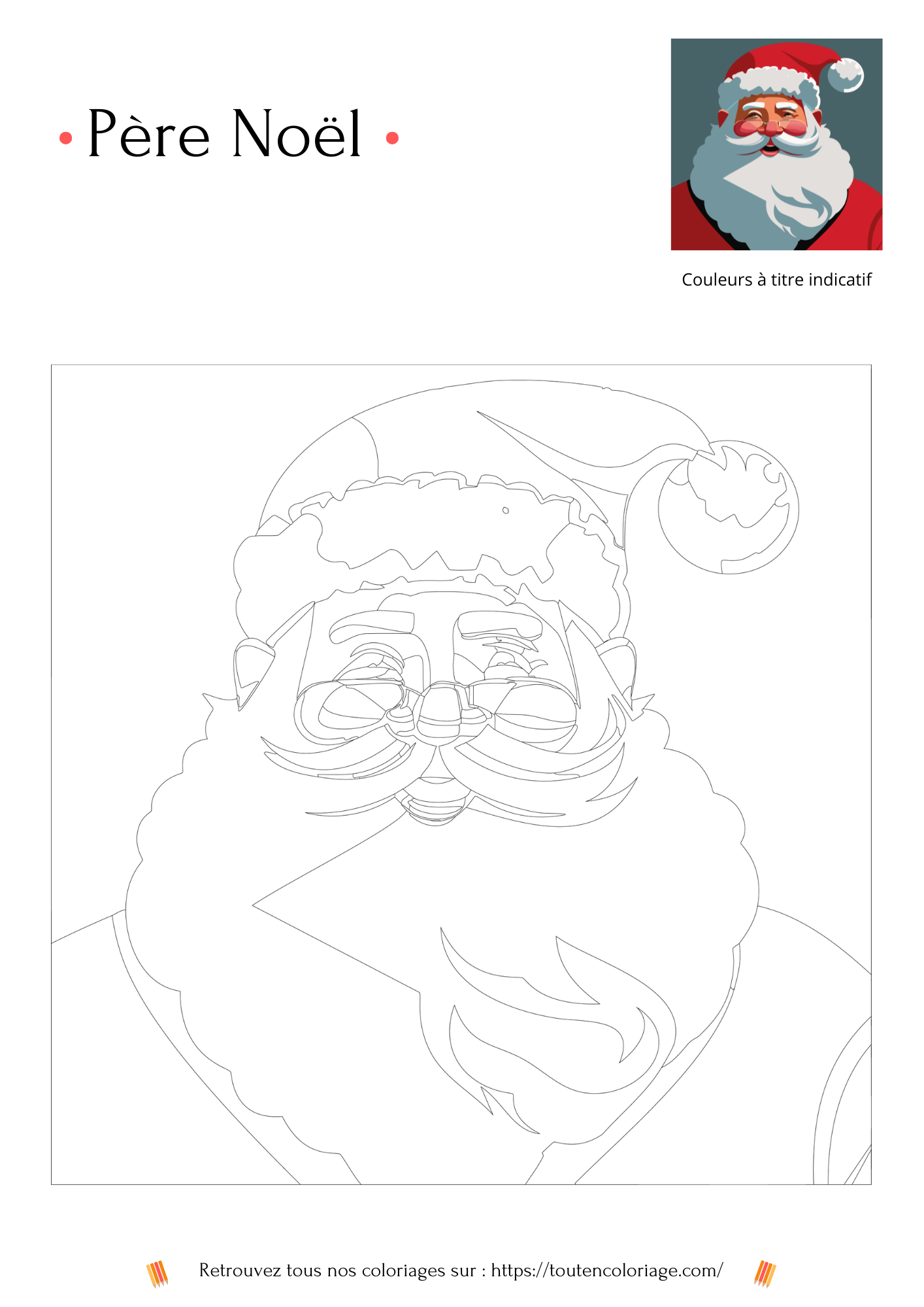 Dessin a colorier d'un superbe pére noël avec une longue et belle barbe blanche
