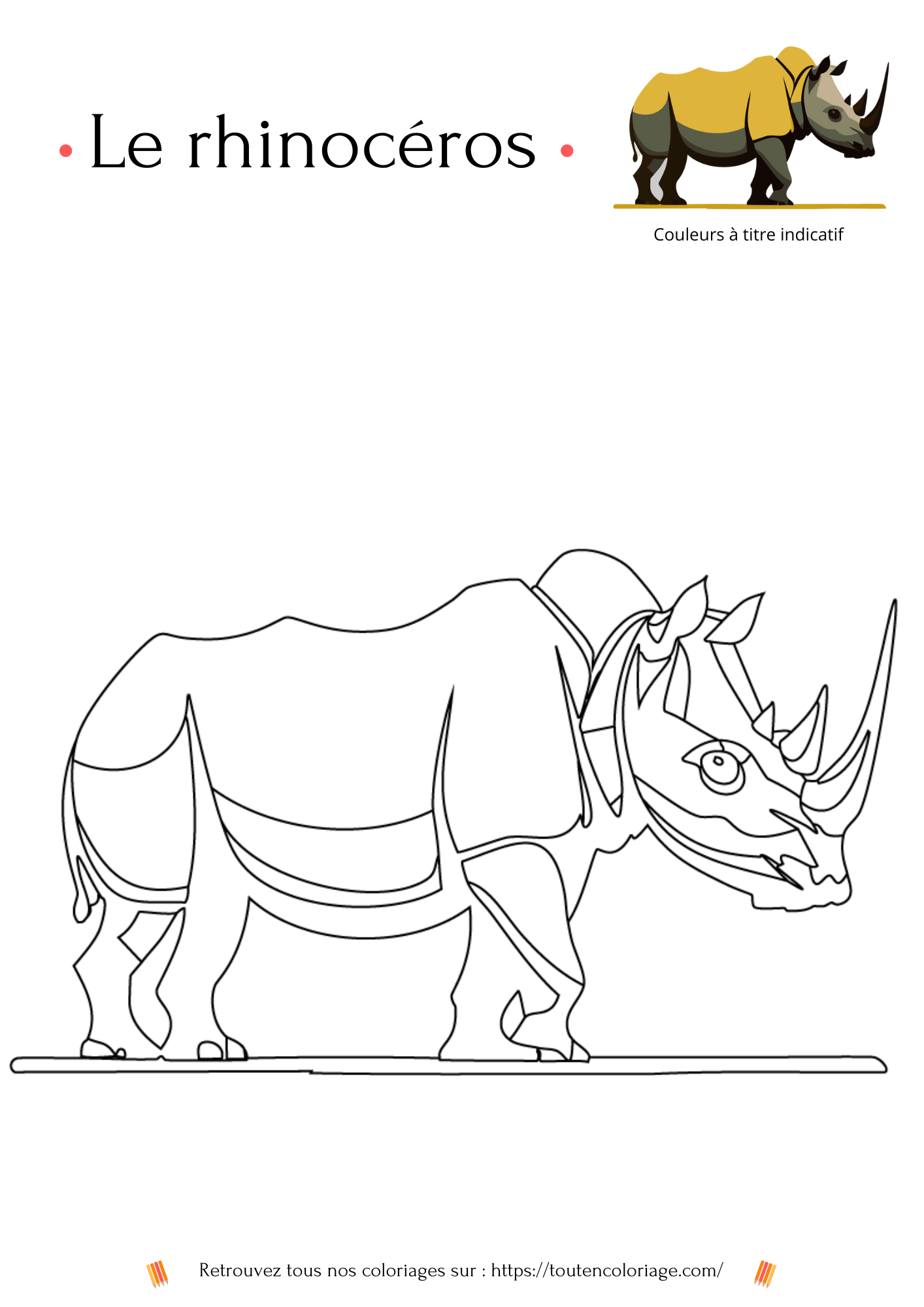 Coloriage à imprimer d'un Rhinocéros  issu de notre livre sur les animaux de la savane à télécharger en PDF