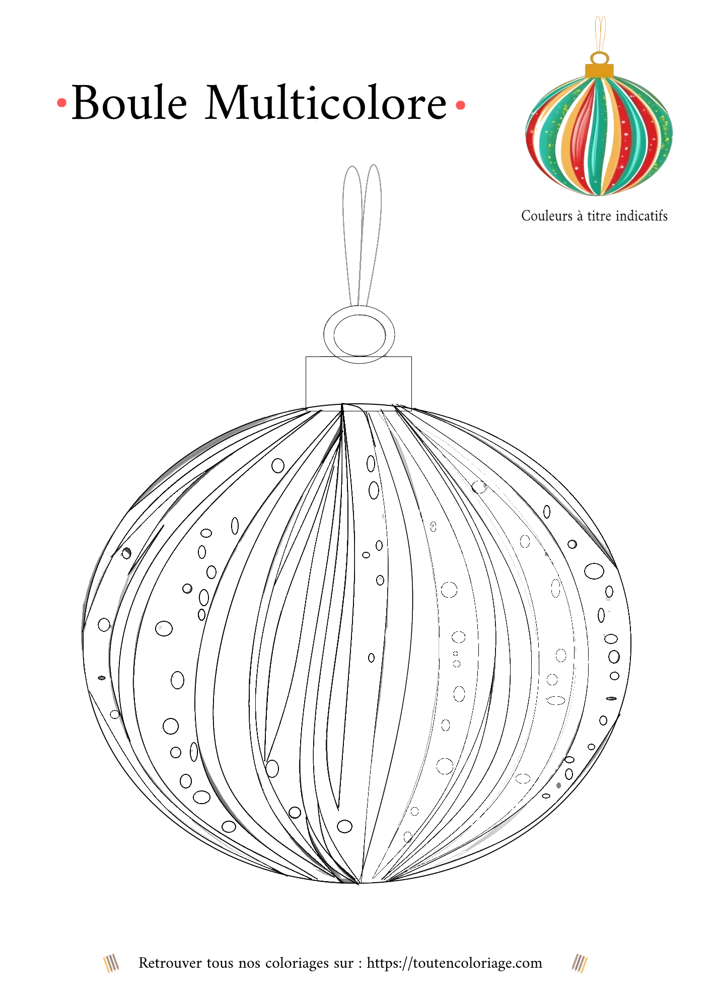 Dessin à colorier d'une boule de noël multicolore pour décorer votre sapin de noël et passer de joyeuses fêtes