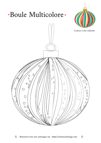 Dessin à colorier d'une boule de noël multicolore pour décorer votre sapin de noël et passer de joyeuses fêtes