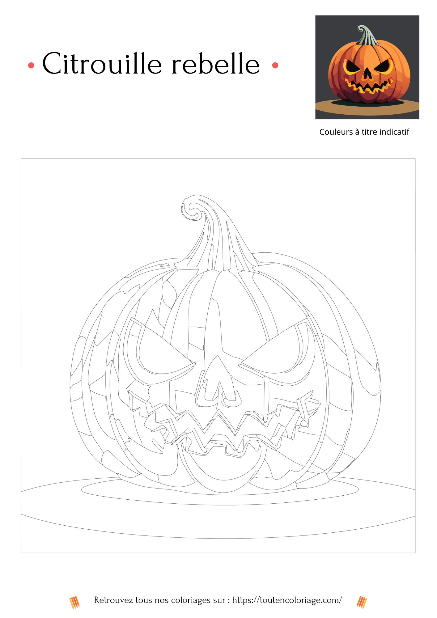 Coloriage a imprimer d'une citrouille a l'air rebelle pour la fête d'Halloween