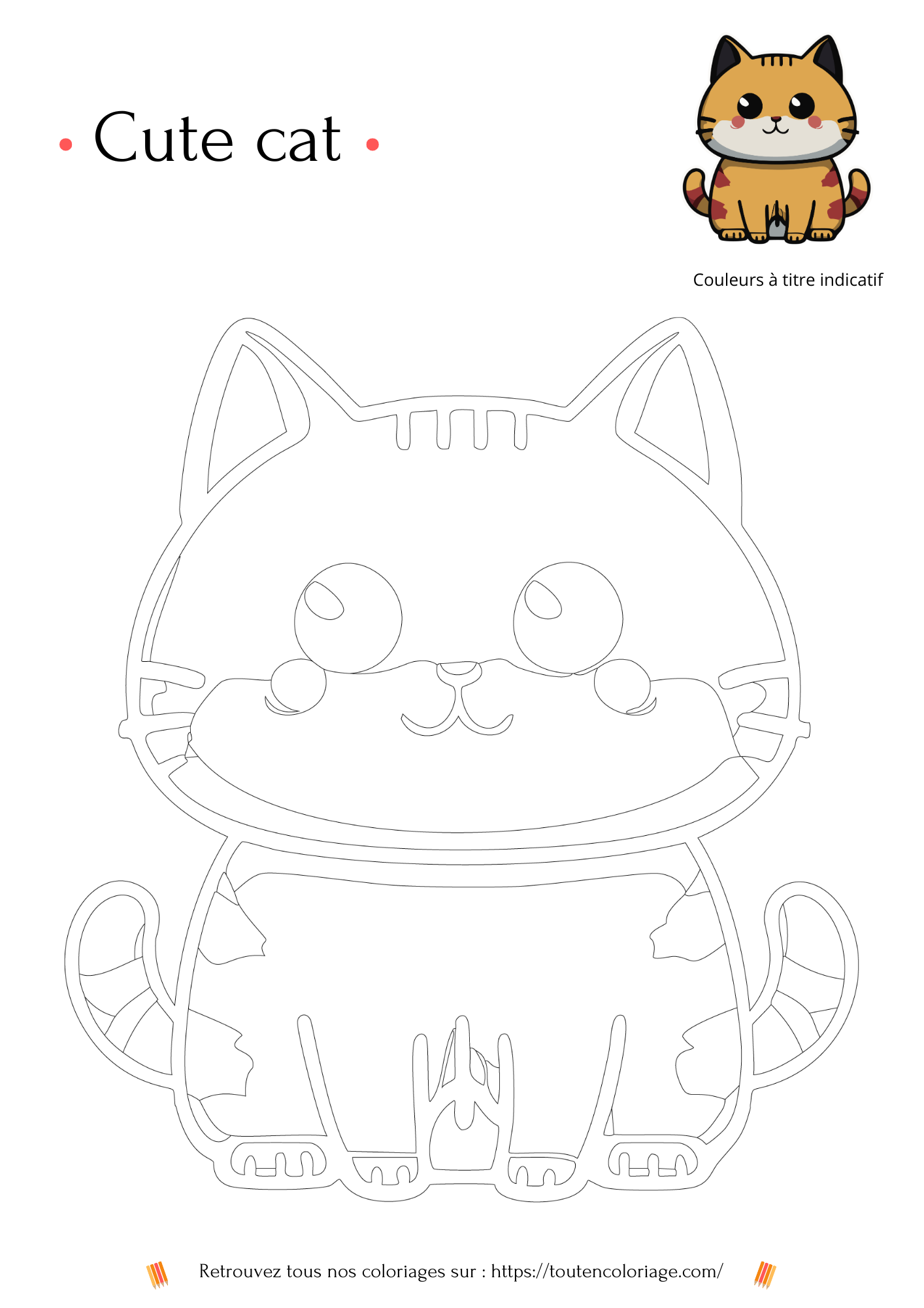 Coloriage à imprimer d'un mignon petit chat du nom de cute Cate