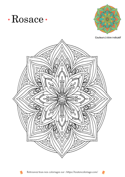 Dessin à colorier d'un mandala en forme de rosace