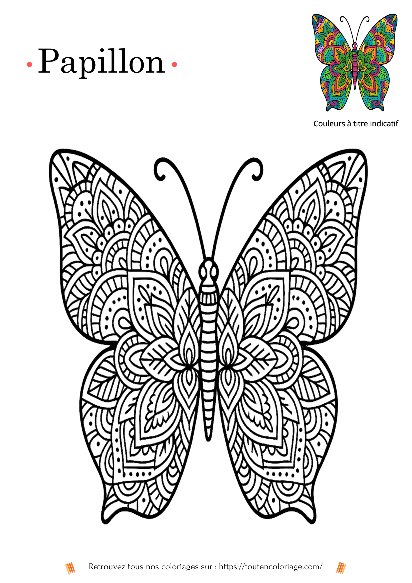 Dessin  colorier et a imprimer d'un Mandala en forme de papillon