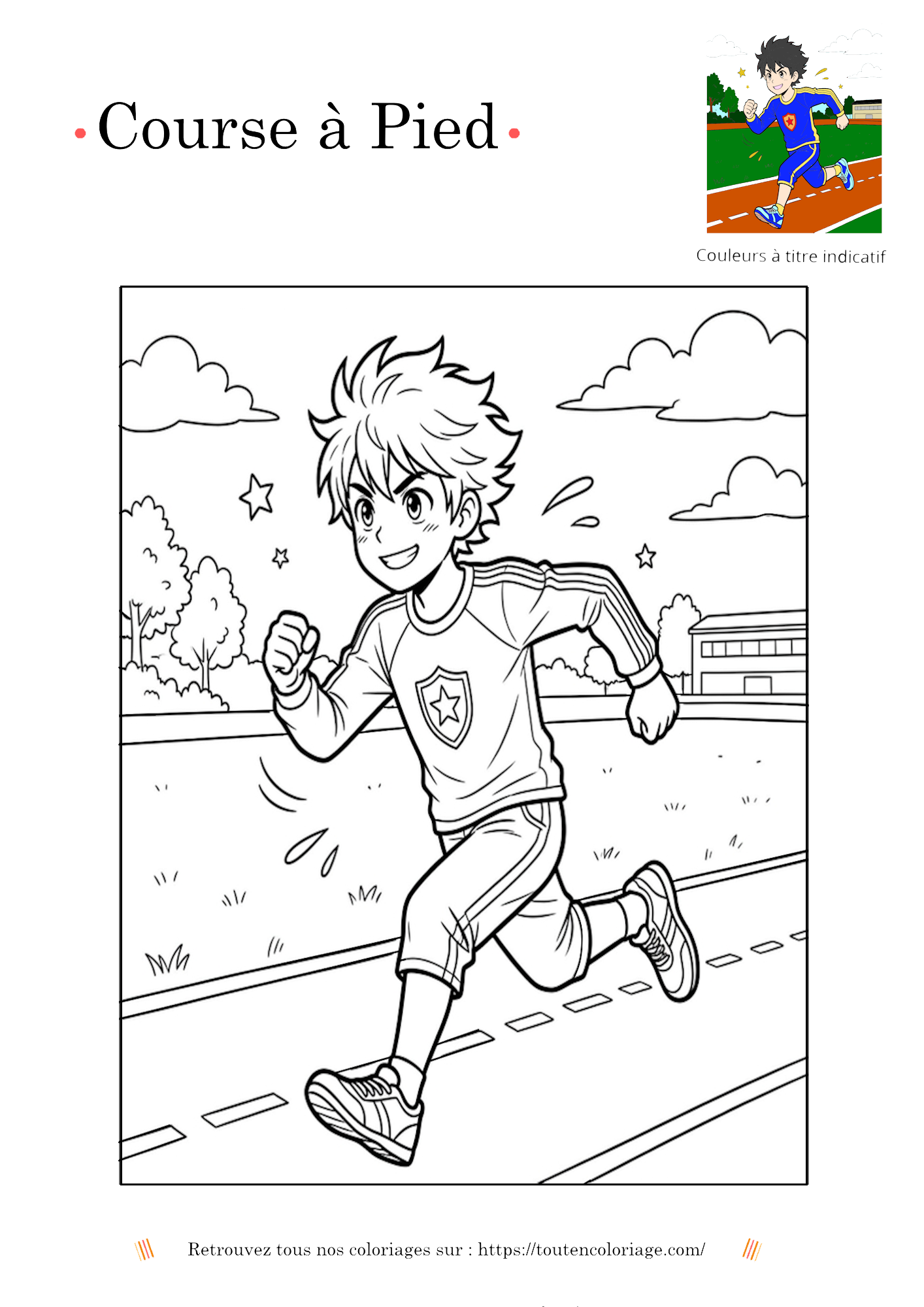 Dessin à colorier et imprimer d'un manga garçon qui fait de la course à pied.