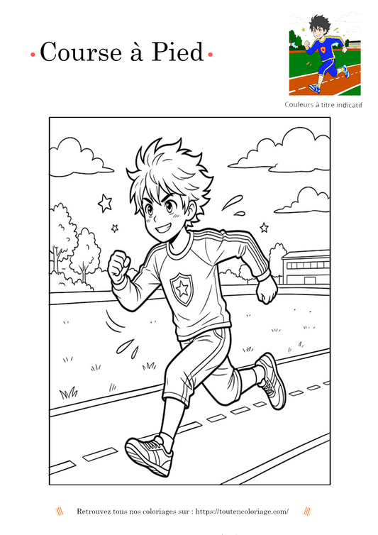Dessin à colorier et imprimer d'un manga garçon qui fait de la course à pied.