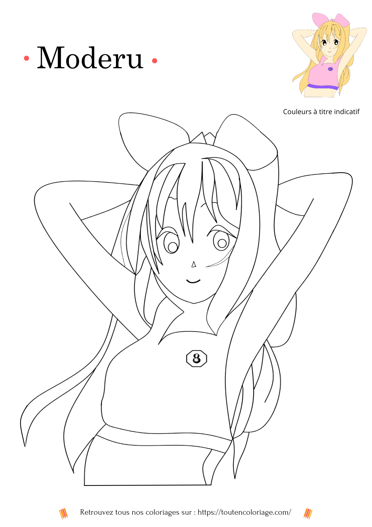 Coloriage à imprimer d'un personnage de manga fille qui prend la pose avec ses longs cheveux blond